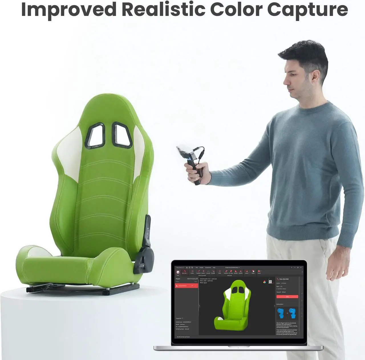Alt view image 4 of 7 - Revopoint Range 2 3D Scanner for 3D Printing Handheld, 3D Printer Scanner 0.1 mm Precision, 3D Modeling Built-in RGB Color Camera, Supports Body Face Big Objects Scan