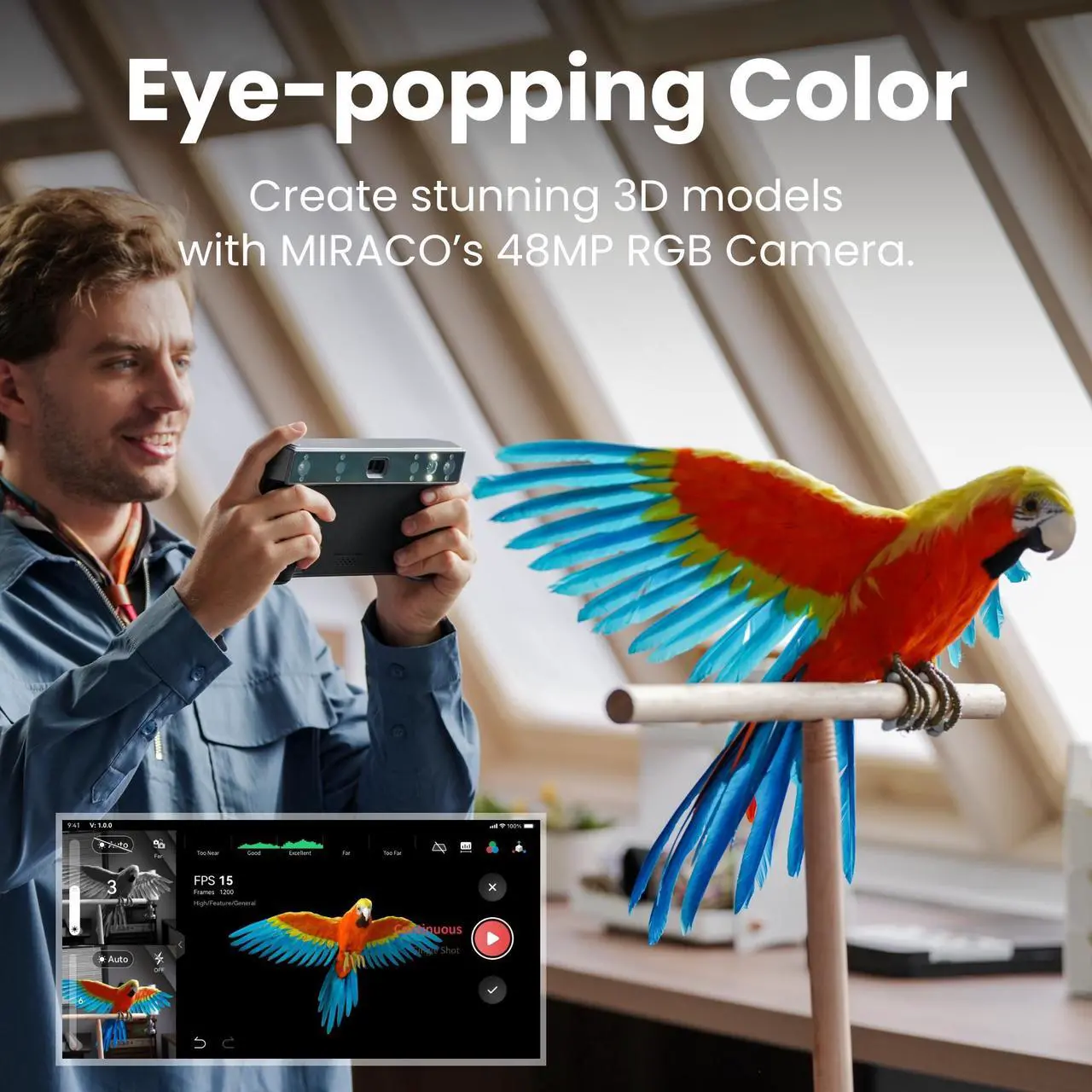 Alt view image 6 of 7 - Revopoint MIRACO PRO 3D Scanner for 3D Printing Handheld, 3D Printer Scanner Wireless 5000mAh Fast Charging Battery, Up to 0.02 mm Precision, Full Color RGB Camera for Small to Large Objects - 32GB RA