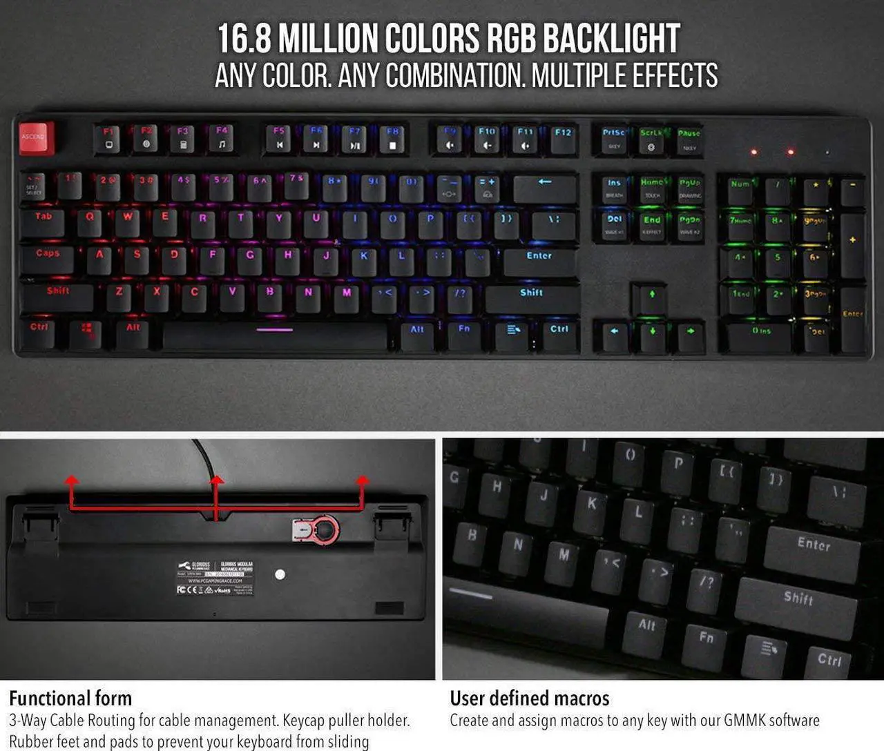 Alt view image 7 of 8 - glorious modular mechanical gaming keyboard - tenkeyless tkl (87 key) - rgb led backlit, brown switches, hot swap switches (bla