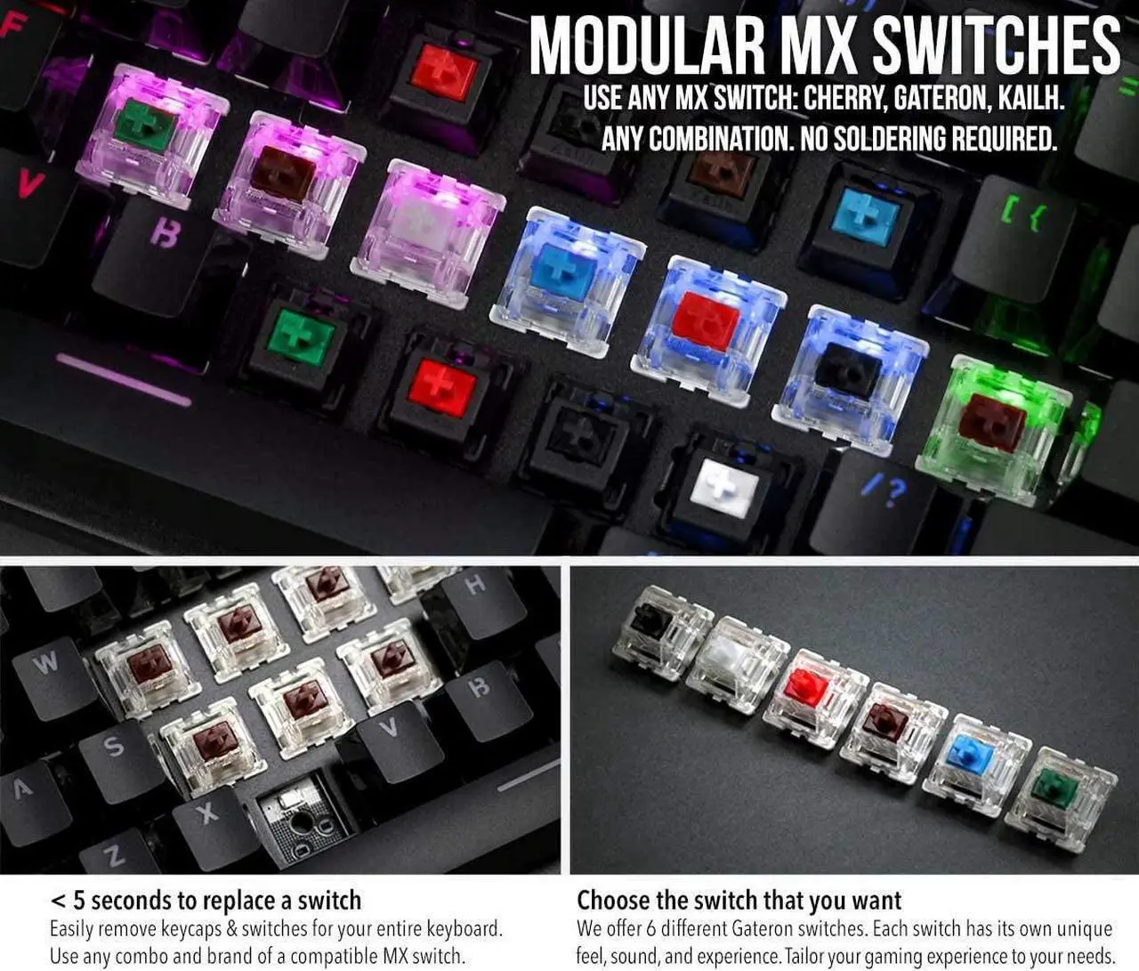 Alt view image 8 of 8 - glorious modular mechanical gaming keyboard - tenkeyless tkl (87 key) - rgb led backlit, brown switches, hot swap switches (bla