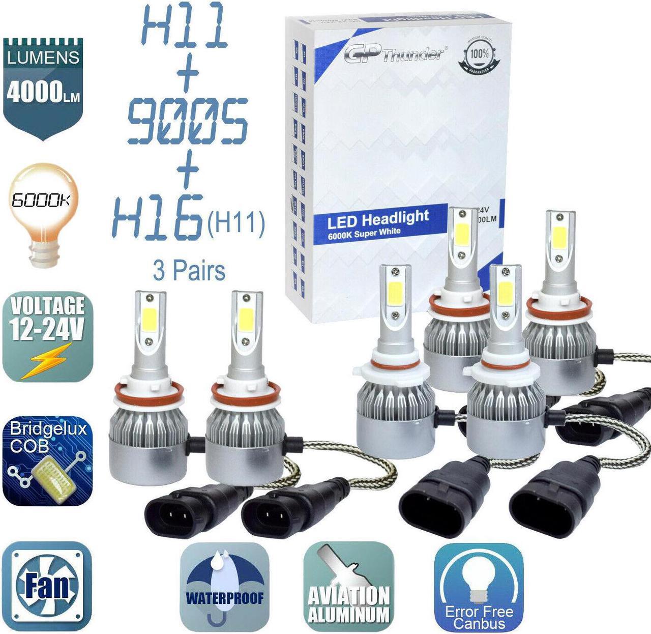 Main image of 6x Combo H11 9005 H11 LED Headlight Conversion Kit High Low Beam Fog Light 6000K