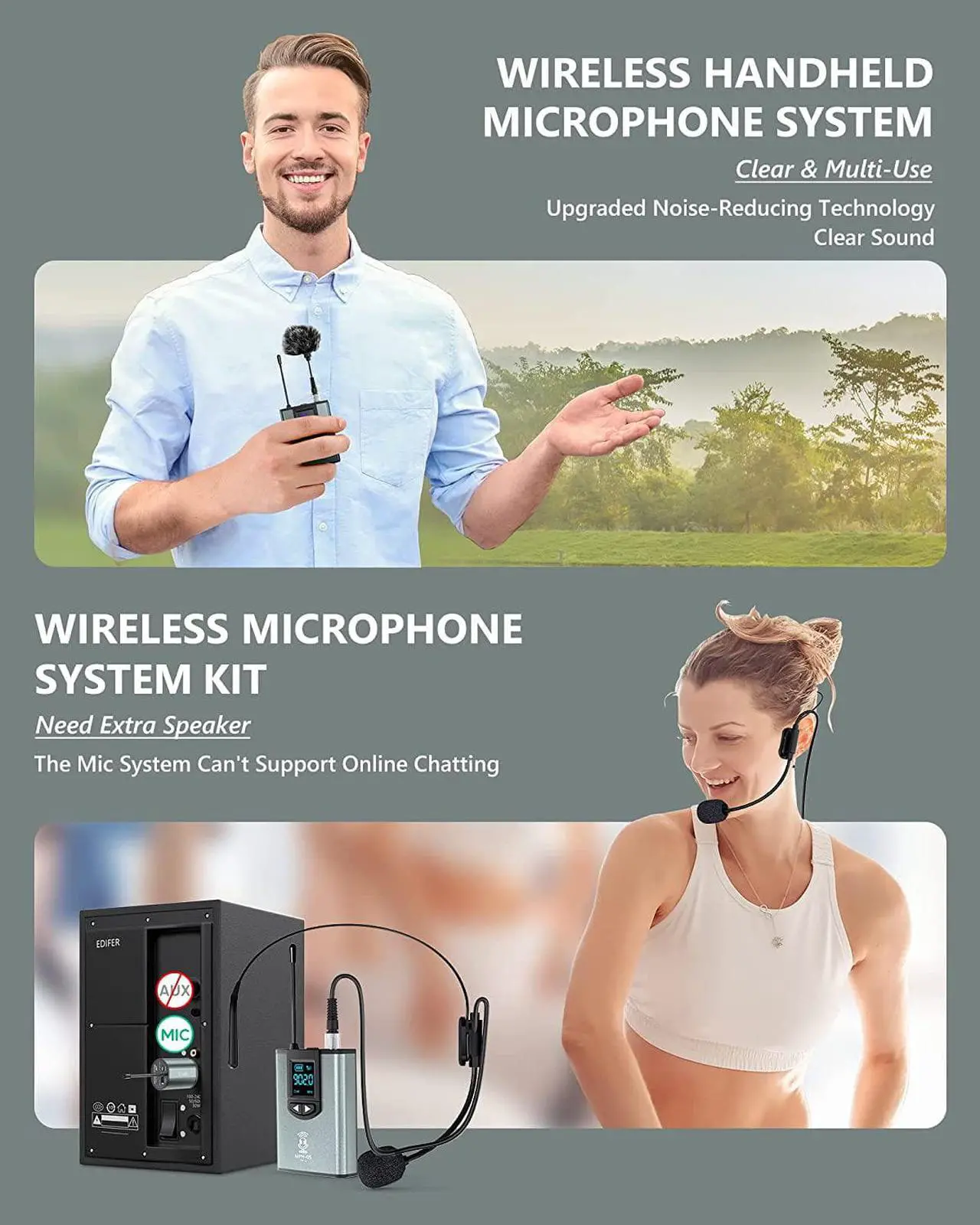 Alt view image 4 of 7 - Wireless Microphone System Headset Mic/Stand Mic/Lavalier Lapel Mic with Rechargeable Bodypack Transmitter & Receiver 1/4" Output for iPhone, PA Speaker, DSLR Camera, Recording, Teaching, Church, Vlog