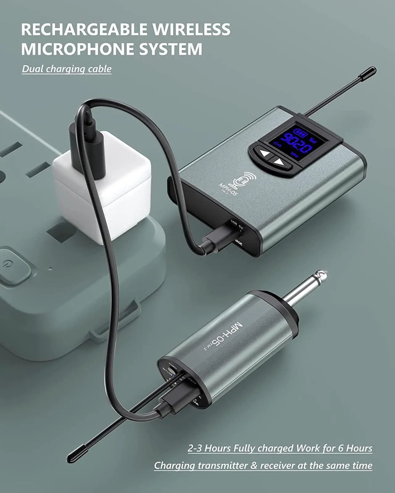 Alt view image 6 of 7 - Wireless Microphone System Headset Mic/Stand Mic/Lavalier Lapel Mic with Rechargeable Bodypack Transmitter & Receiver 1/4" Output for iPhone, PA Speaker, DSLR Camera, Recording, Teaching, Church, Vlog