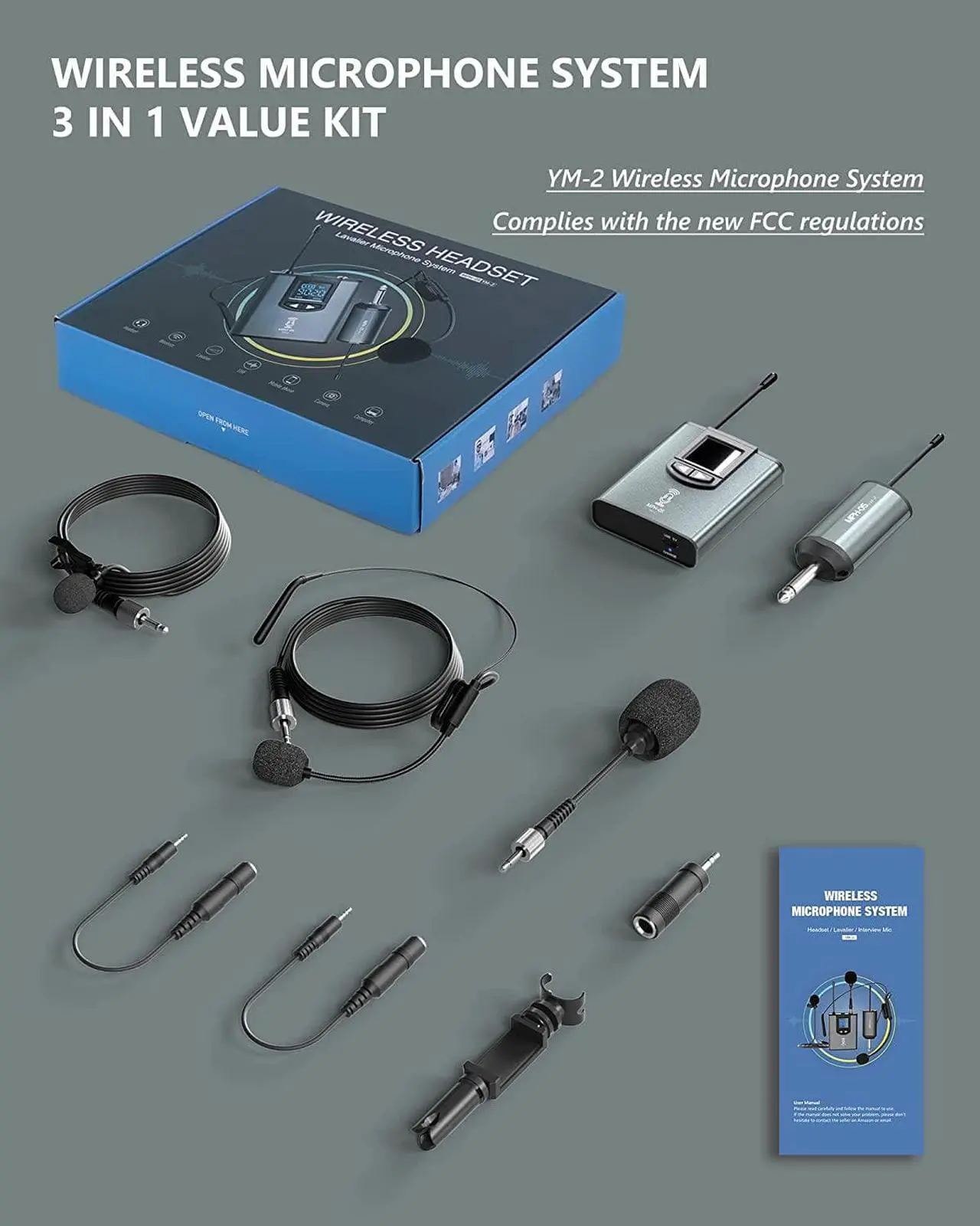 Alt view image 7 of 7 - Wireless Microphone System Headset Mic/Stand Mic/Lavalier Lapel Mic with Rechargeable Bodypack Transmitter & Receiver 1/4" Output for iPhone, PA Speaker, DSLR Camera, Recording, Teaching, Church, Vlog