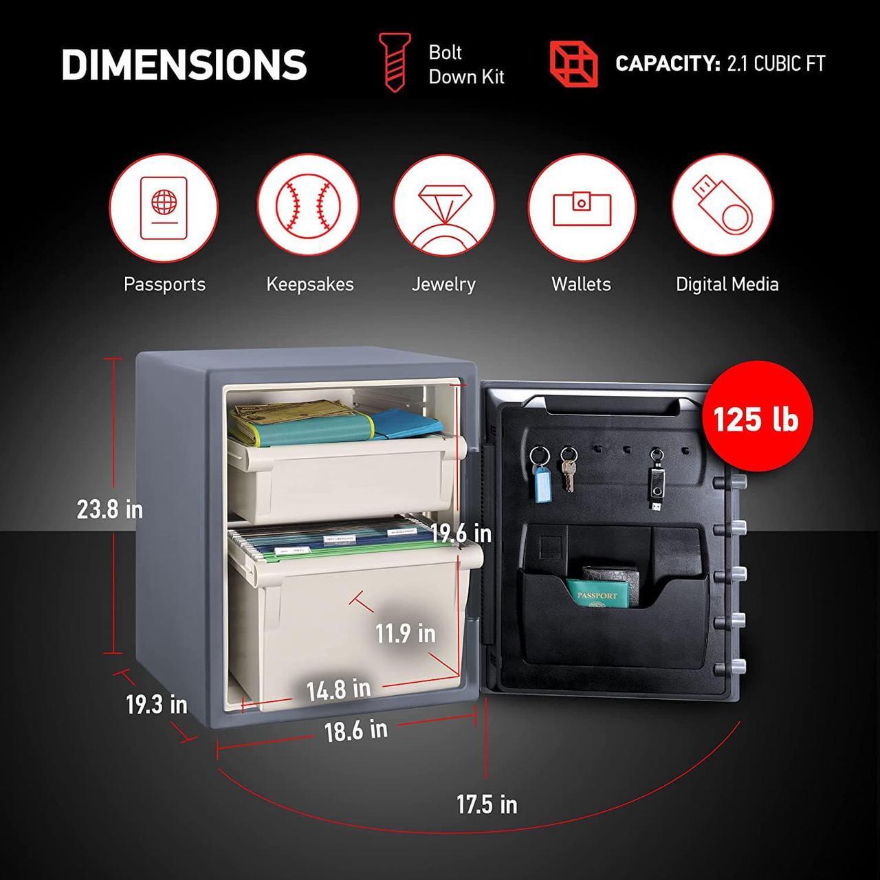 Alt view image 6 of 6 - SentrySafe SFW205GQC Fireproof Safe and Waterproof Safe with Digital Keypad 2.05 Cubic Feet Gray