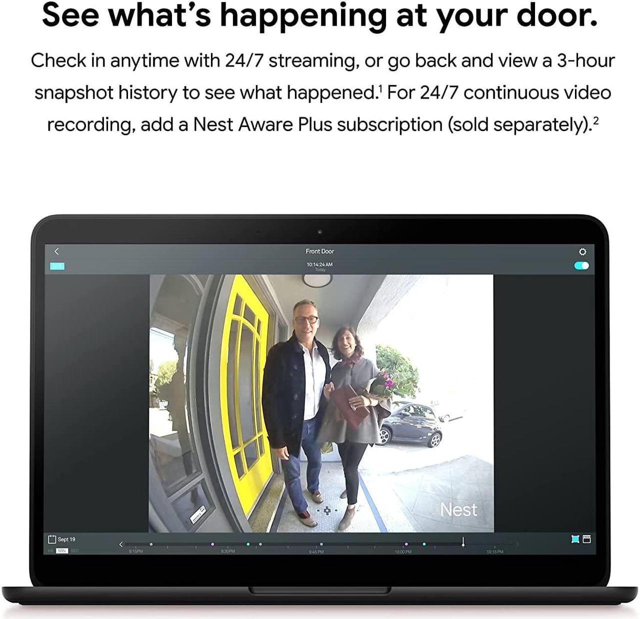 Alt view image 4 of 7 - Google Nest Doorbell (Wired) - Formerly Nest Hello - Video Doorbell with 24/7 Streaming - Smart Doorbell Camera for Home with HDR Video, HD Talk and Listen, Night Vision, and Person Alerts