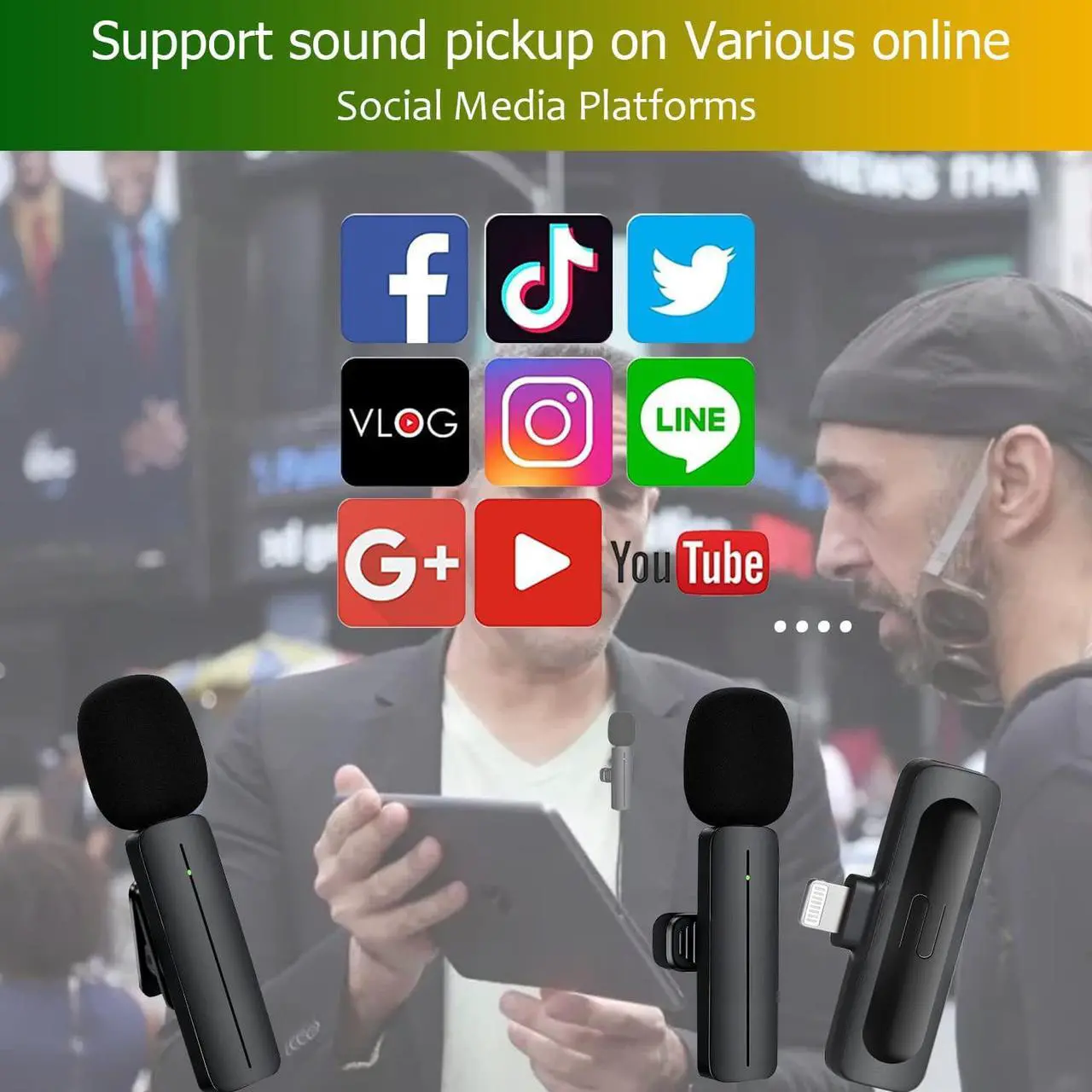 Alt view image 6 of 7 - 2 Pack Wireless Mini Lavalier Lapel Microphone for iPhone,iPad - Cordless Double Mics Plug and Pick-up 2.4G Ultra-Low Delay Built-in Noise Reduction Chip 5H Long Working Time for Two-Person Creator