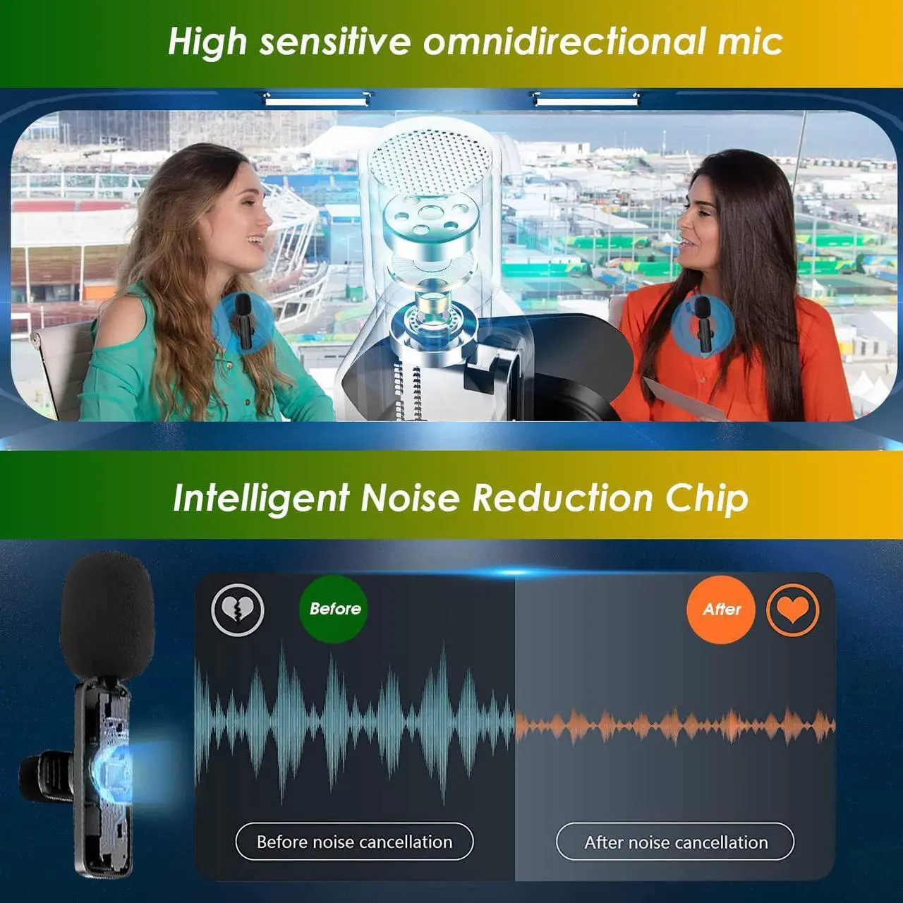 Alt view image 4 of 7 - 2 Pack Wireless Mini Lavalier Lapel Microphone for iPhone,iPad - Cordless Double Mics Plug and Pick-up 2.4G Ultra-Low Delay Built-in Noise Reduction Chip 5H Long Working Time for Two-Person Creator