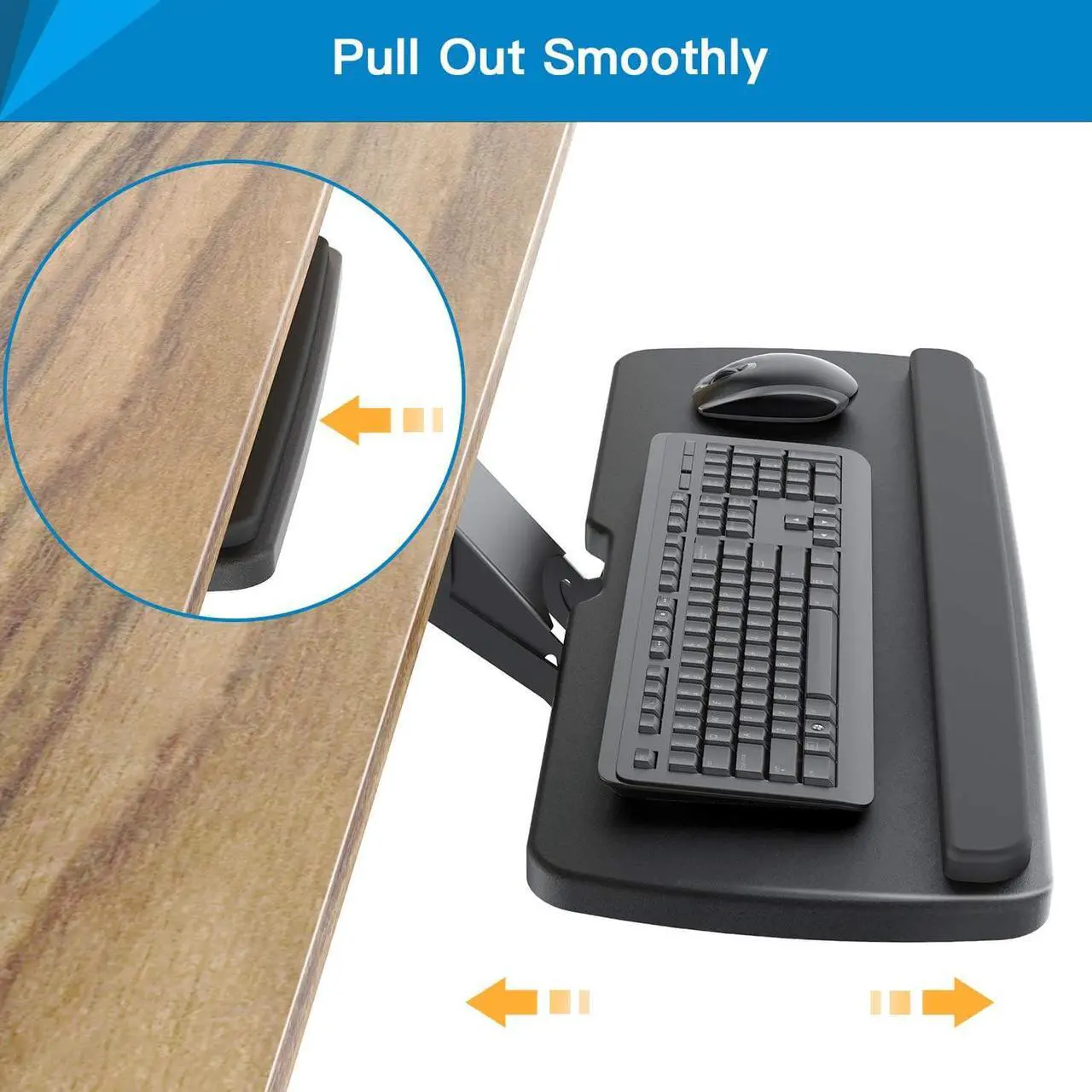 Alt view image 4 of 7 - Keyboard Tray Under Desk, 360 Adjustable Ergonomic Sliding Keyboard & Mouse Tray, 25" W x 9.8" D, Black