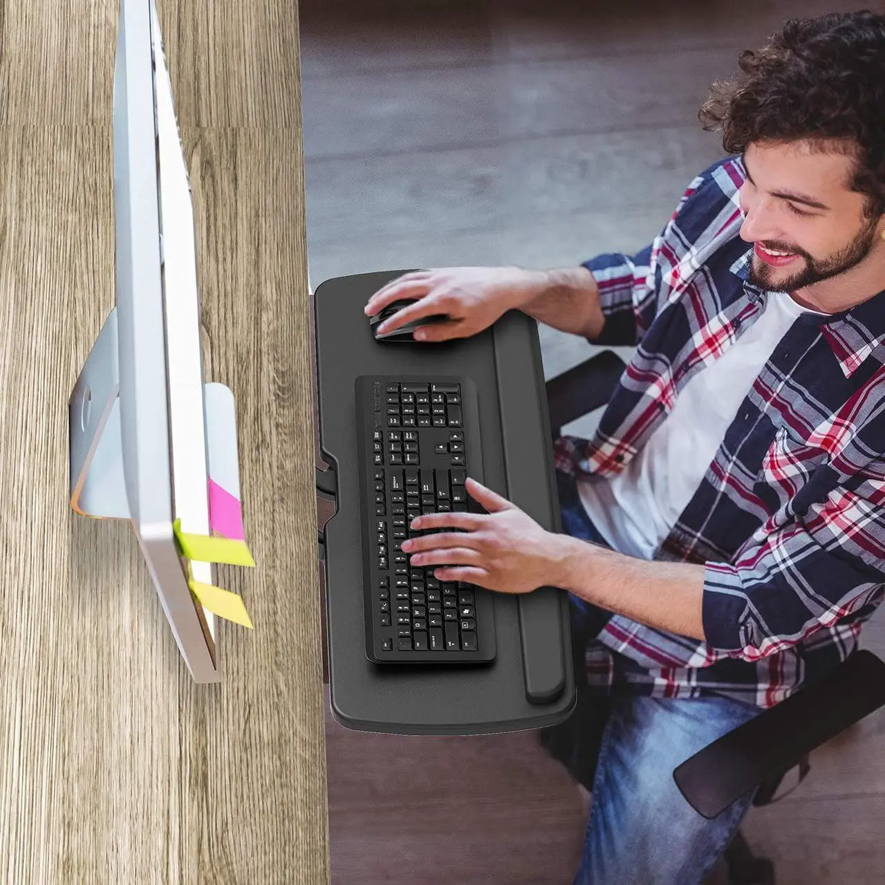 Alt view image 7 of 7 - Keyboard Tray Under Desk, 360 Adjustable Ergonomic Sliding Keyboard & Mouse Tray, 25" W x 9.8" D, Black