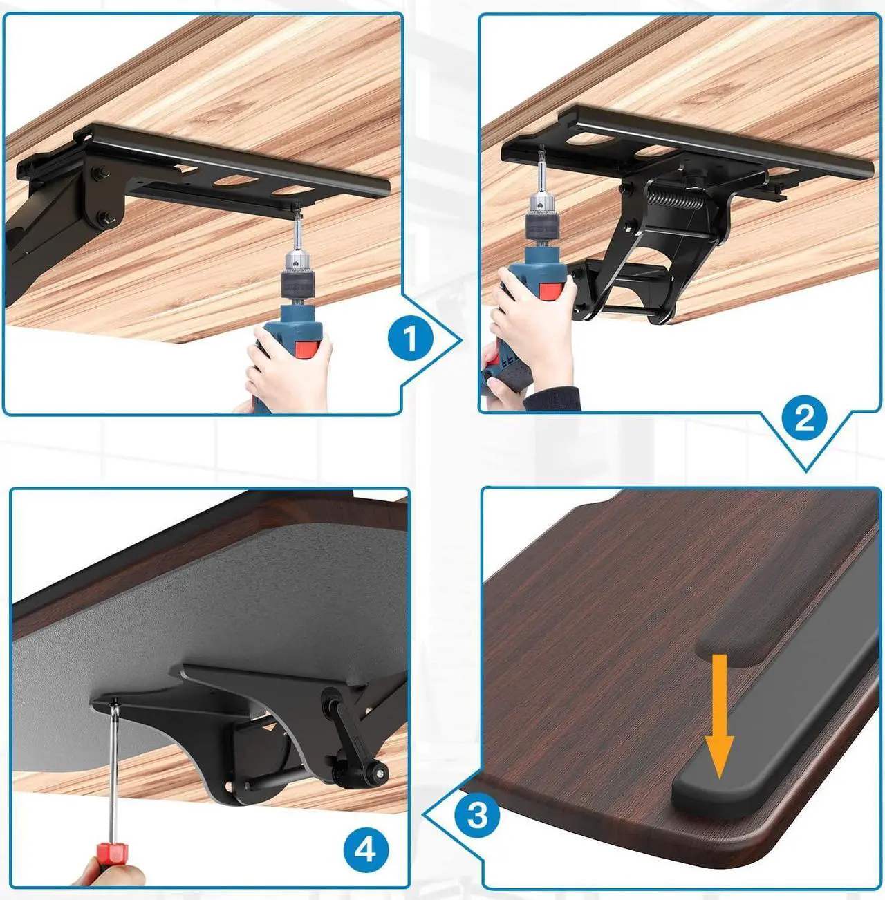 Alt view image 6 of 7 - Keyboard Tray Under Desk,360 Adjustable Ergonomic Sliding Keyboard & Mouse Tray, 25" W x 9.8" D, Brown