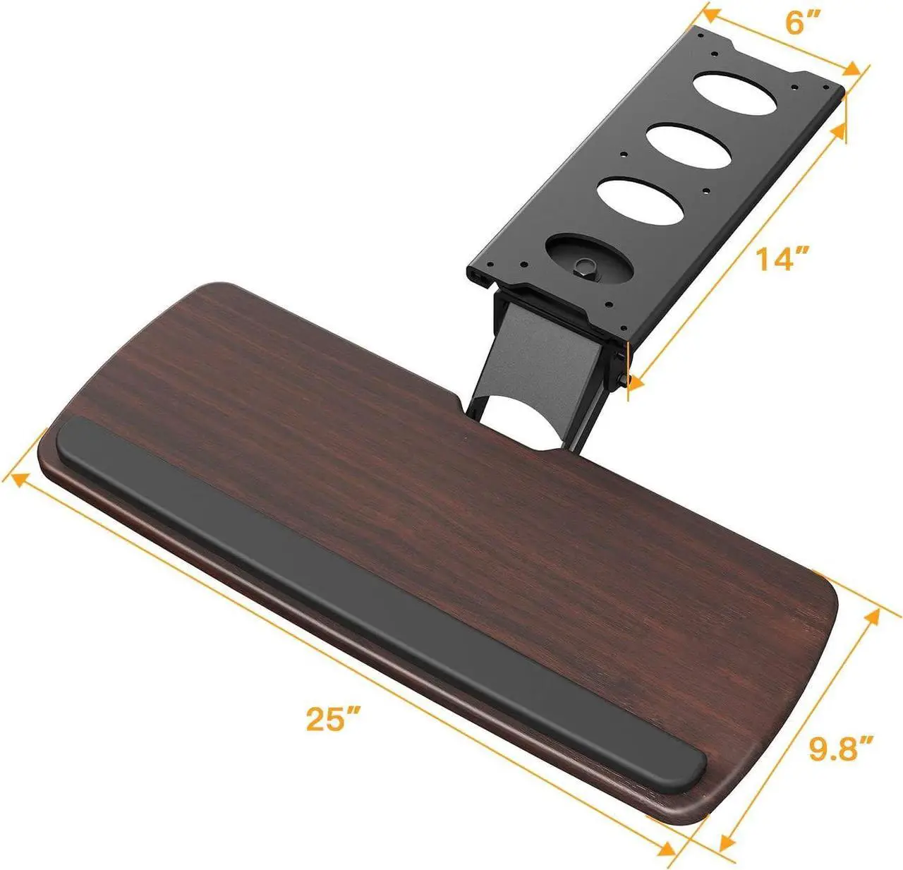 Alt view image 7 of 7 - Keyboard Tray Under Desk,360 Adjustable Ergonomic Sliding Keyboard & Mouse Tray, 25" W x 9.8" D, Brown