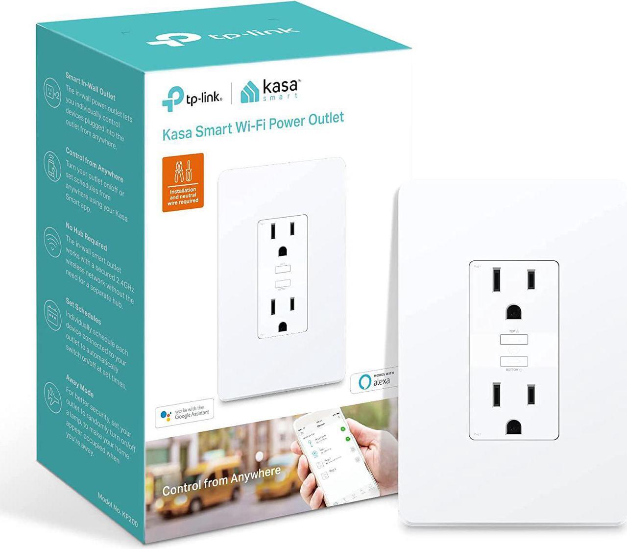 Main image of Kasa Smart Plug KP200, In-Wall Smart Home Wi-Fi Outlet Works with Alexa, Google Home & IFTTT, No Hub Required, Remote Control, ETL Certified , White, 1 Pack