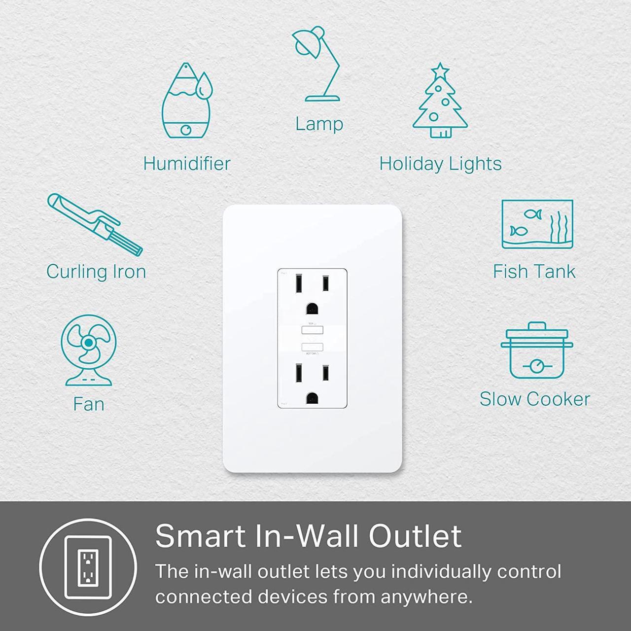 Alt view image 2 of 7 - Kasa Smart Plug KP200, In-Wall Smart Home Wi-Fi Outlet Works with Alexa, Google Home & IFTTT, No Hub Required, Remote Control, ETL Certified , White, 1 Pack