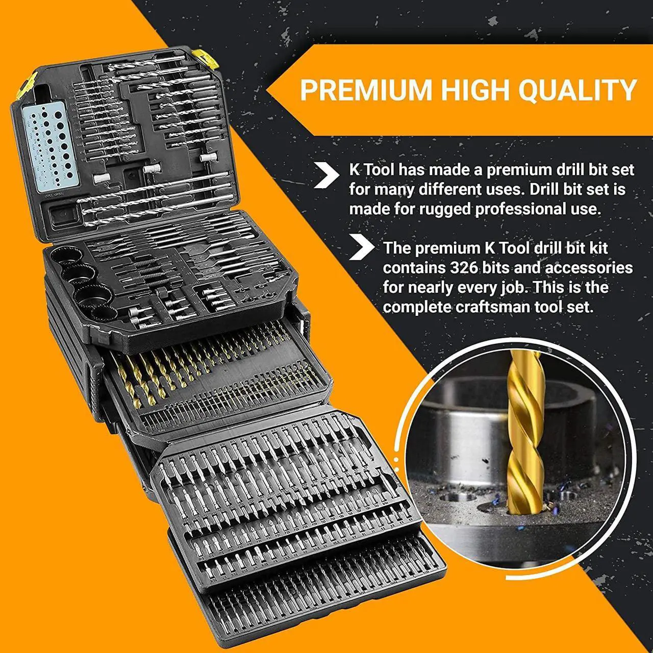 Alt view image 6 of 6 - Drill Bit Set Portable Tool Storage 326 Piece Set Drill Accessories with Case, Folding Trays, Portable Carrying Case, Easy Organization; KTI10330