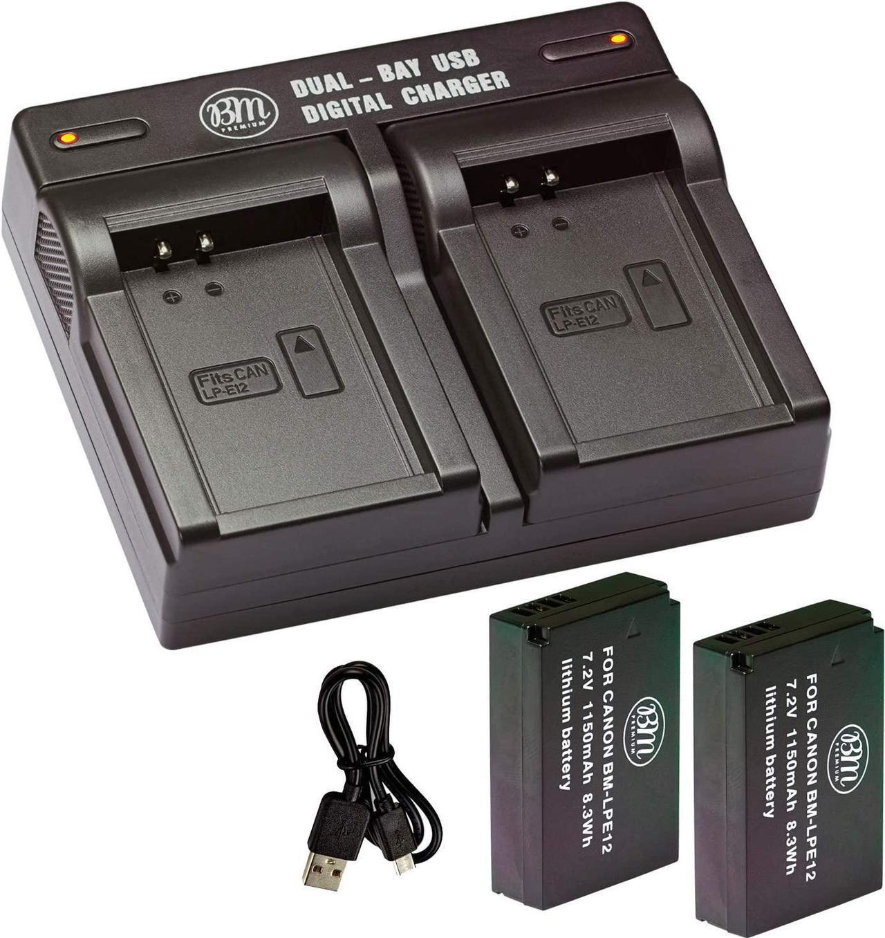 Main image of BM Premium 2-Pack of LP-E12 Batteries and USB Dual Battery Charger for Canon EOS-M, EOS M2, EOS M10, EOS M50, EOS M50 Mark II, EOS M100, EOS M200, SX70 HS, Rebel SL1 Digital Cameras