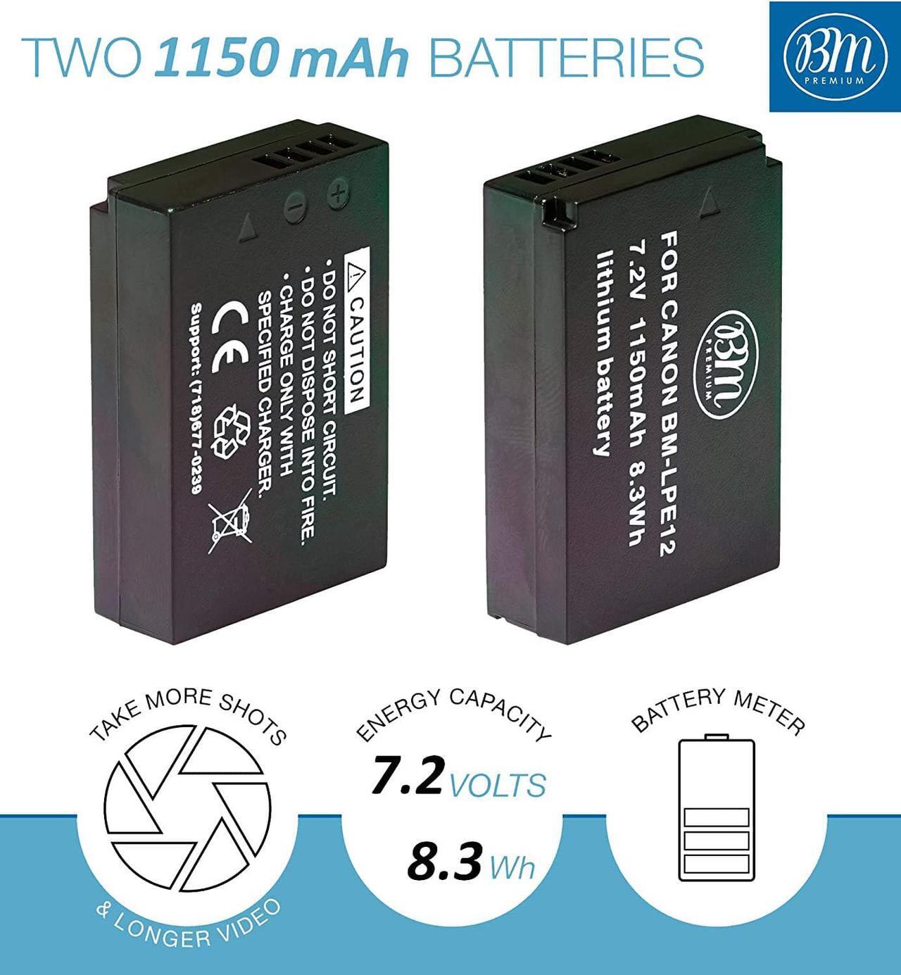 Alt view image 2 of 7 - BM Premium 2-Pack of LP-E12 Batteries and USB Dual Battery Charger for Canon EOS-M, EOS M2, EOS M10, EOS M50, EOS M50 Mark II, EOS M100, EOS M200, SX70 HS, Rebel SL1 Digital Cameras