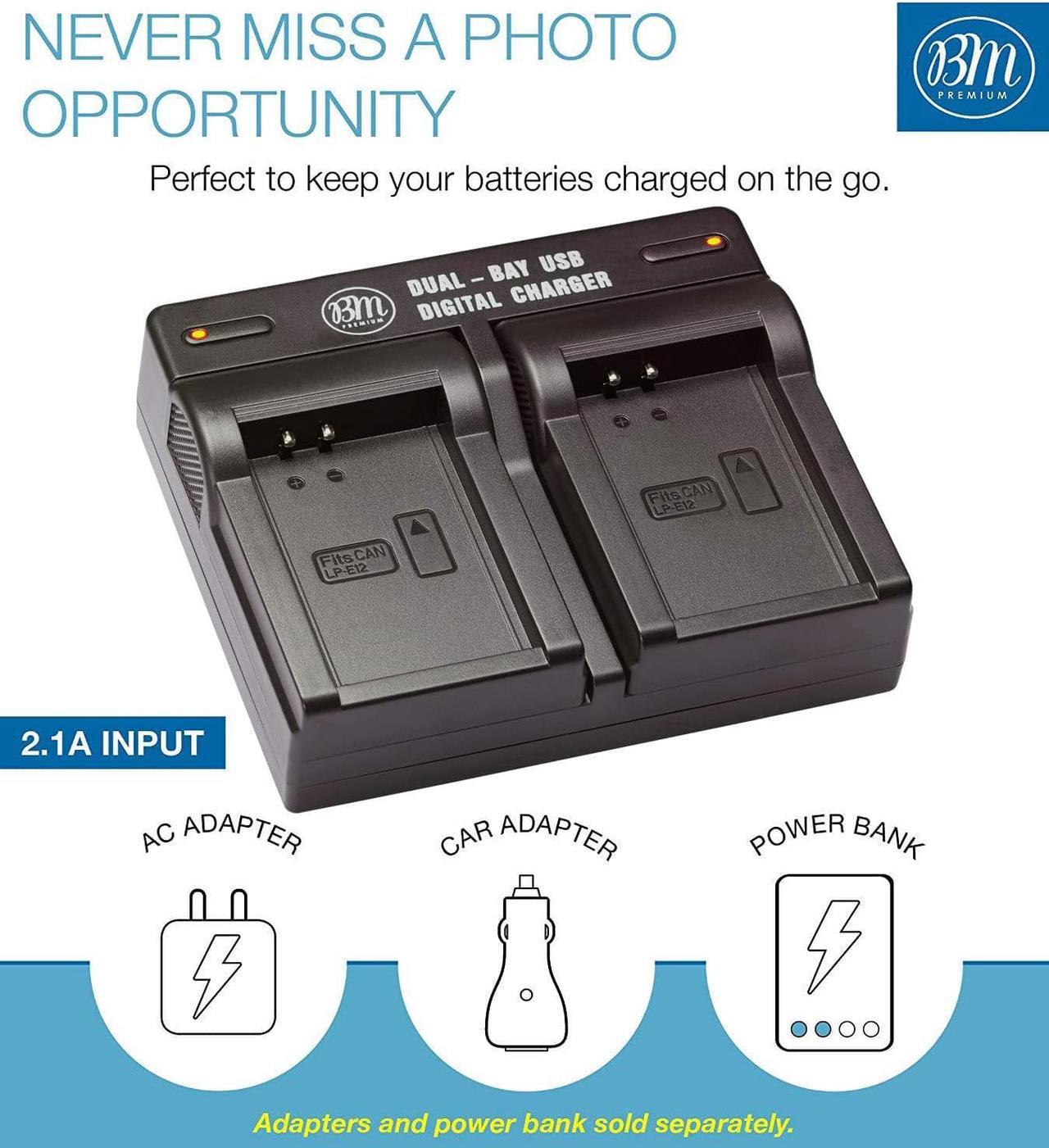 Alt view image 3 of 7 - BM Premium 2-Pack of LP-E12 Batteries and USB Dual Battery Charger for Canon EOS-M, EOS M2, EOS M10, EOS M50, EOS M50 Mark II, EOS M100, EOS M200, SX70 HS, Rebel SL1 Digital Cameras