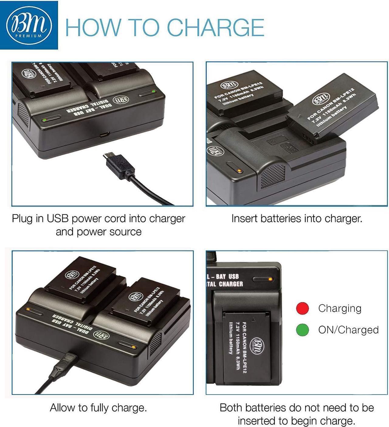 Alt view image 4 of 7 - BM Premium 2-Pack of LP-E12 Batteries and USB Dual Battery Charger for Canon EOS-M, EOS M2, EOS M10, EOS M50, EOS M50 Mark II, EOS M100, EOS M200, SX70 HS, Rebel SL1 Digital Cameras
