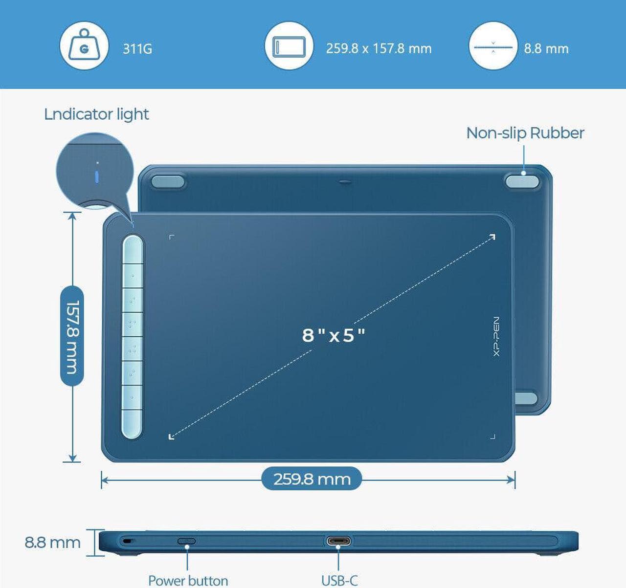 Alt view image 5 of 7 - XP-Pen Deco MW Bluetooth Graphics Drawing Tablet X3 Smart Stylus Tilt 8192 Blue