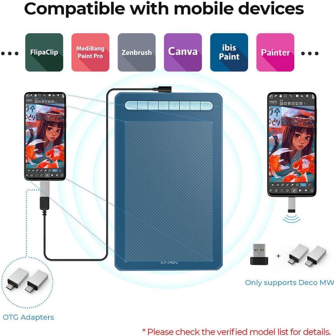 Alt view image 2 of 7 - XP-Pen Deco MW Bluetooth Graphics Drawing Tablet X3 Smart Stylus Tilt 8192 Blue