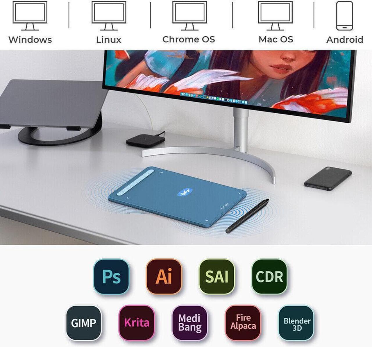 Alt view image 7 of 7 - XP-Pen Deco MW Bluetooth Graphics Drawing Tablet X3 Smart Stylus Tilt 8192 Blue
