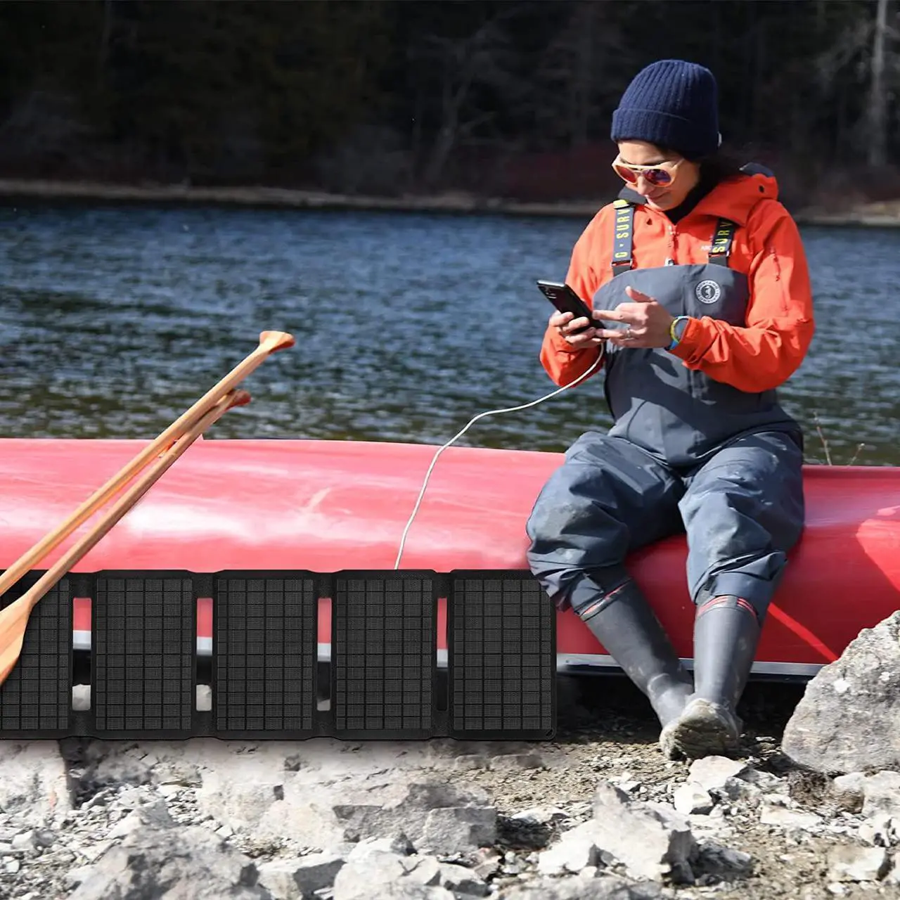 Alt view image 6 of 7 - FlexSolar 40W Portable Solar Charger, Foldable QC3.0 USB-C DC Output Ports Solar Panel Charger for Camping IP67 Waterproof Compatible with iPhone 13/12/11/Xs/X/8/7,iPad,Samsung Galaxy LG etc