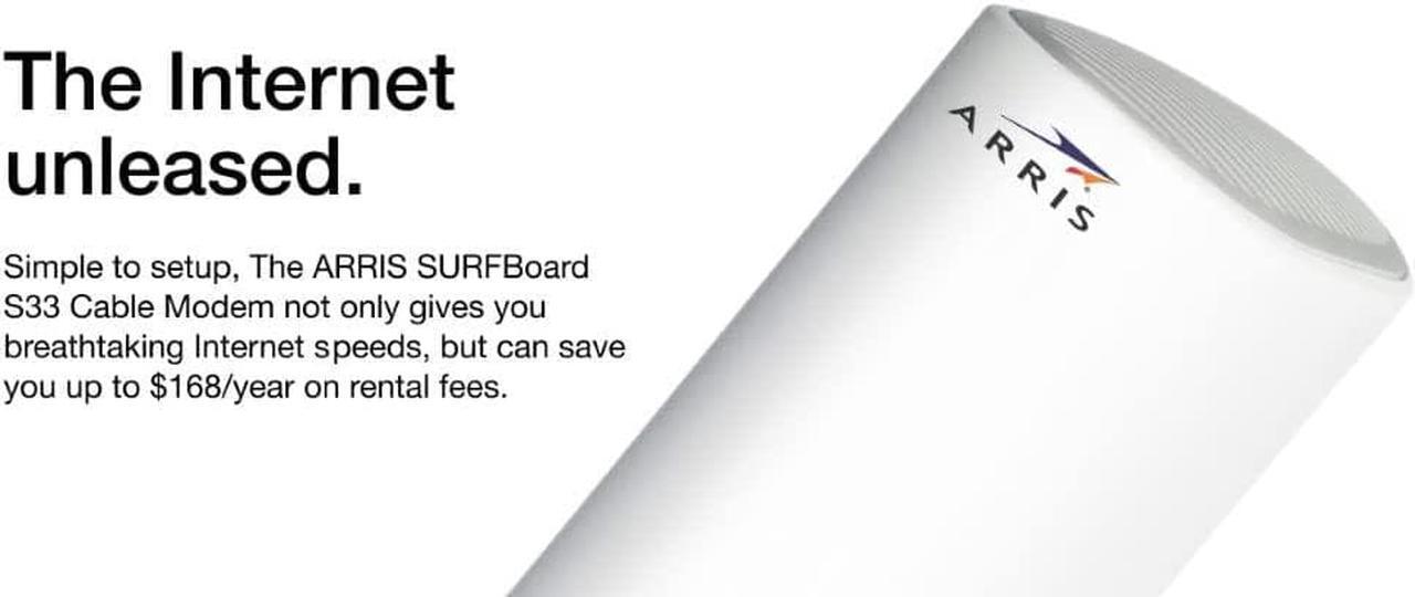 Alt view image 2 of 6 - ARRIS Surfboard S33 DOCSIS 3.1 Multi-Gigabit Cable Modem | Approved for Comcast Xfinity, Cox, Spectrum & More | 1 & 2.5 Gbps Ports | 2.5 Gbps Max Internet Speeds | 4 OFDM Channels