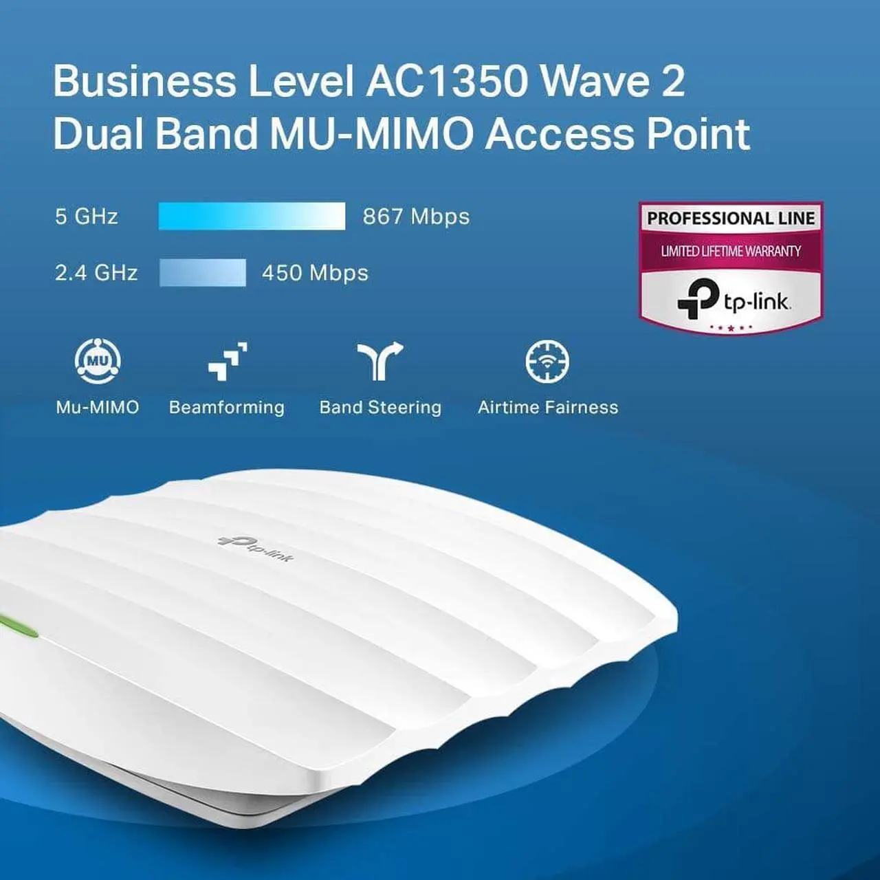 Alt view image 2 of 7 - TP-Link EAP225 V3 | Omada AC1350 Gigabit Wireless Access Point | Business WiFi Solution w/ Mesh Support, Seamless Roaming & MU-MIMO | PoE Powered | SDN Integrated | Cloud Access & Omada App | White