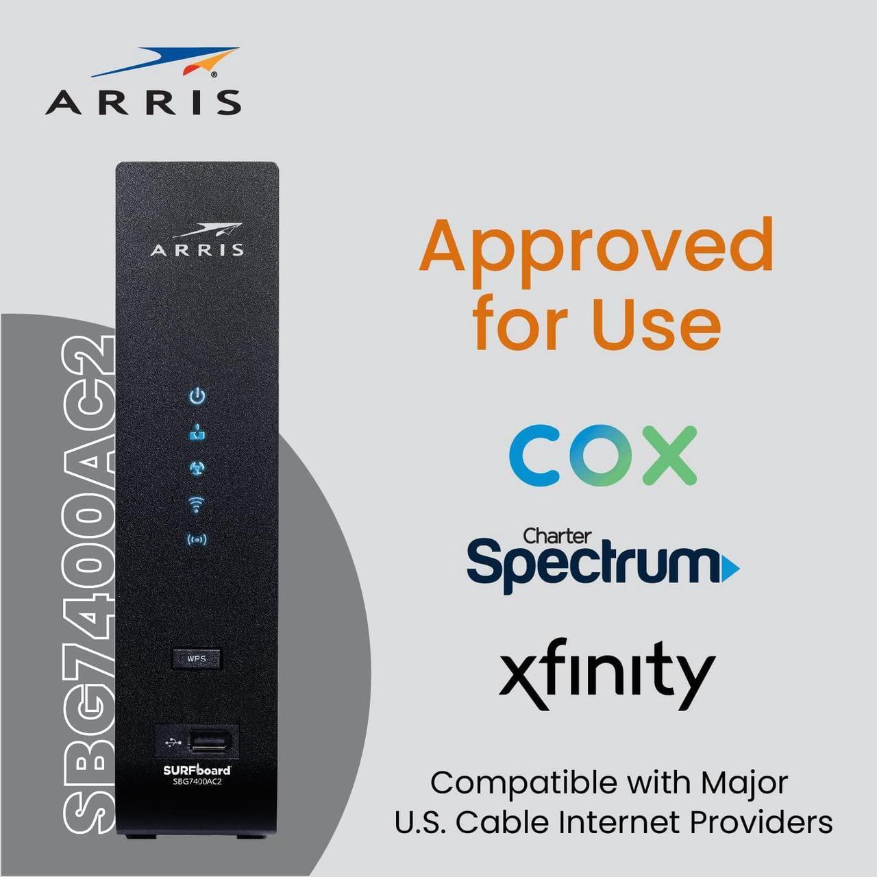 Alt view image 3 of 7 - ARRIS SURFboard SBG7400AC2 DOCSIS 3.0 Cable Modem & AC2350 Wi-Fi Router | Approved for Comcast Xfinity, Cox, Charter Spectrum & more | Four 1 Gbps Ports | 800 Mbps Max Internet Speeds 2 Year Warranty