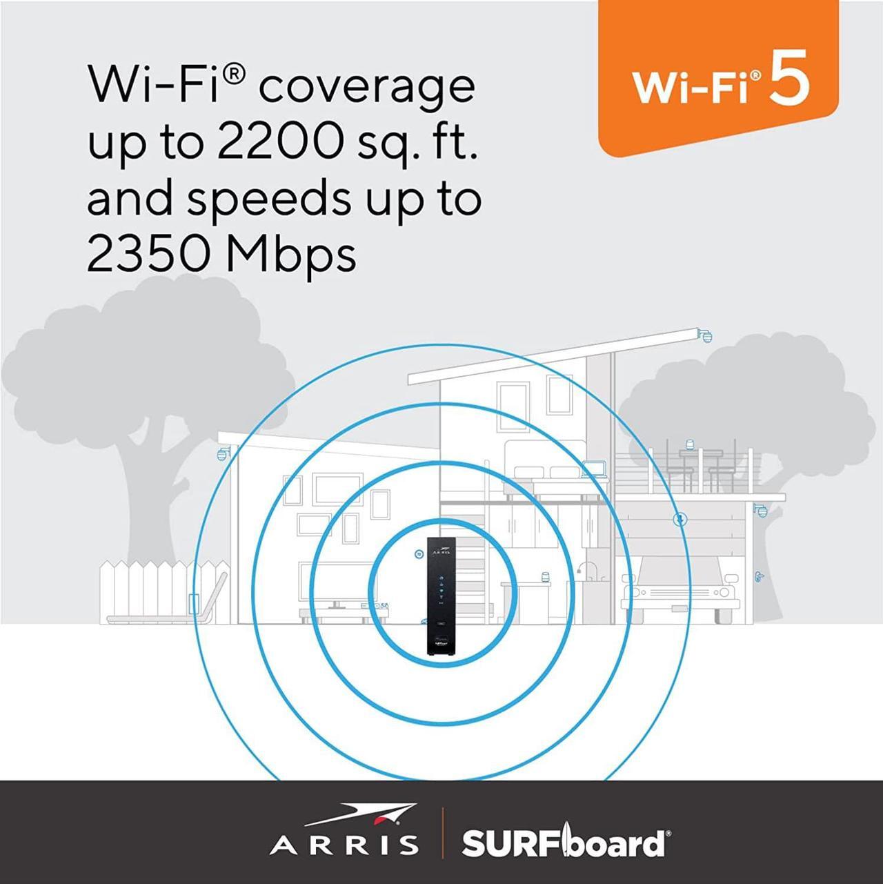 Alt view image 5 of 7 - ARRIS SURFboard SBG7400AC2 DOCSIS 3.0 Cable Modem & AC2350 Wi-Fi Router | Approved for Comcast Xfinity, Cox, Charter Spectrum & more | Four 1 Gbps Ports | 800 Mbps Max Internet Speeds 2 Year Warranty
