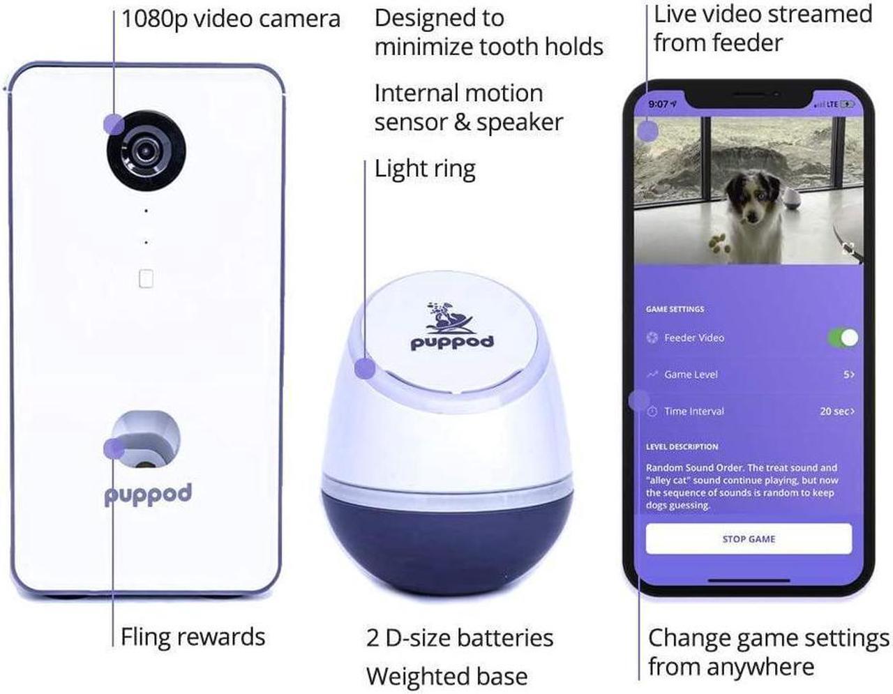 Alt view image 7 of 7 - PupPod Rocker Training Treat Tossing Camera Dispenser & Puzzle Dog Toy  Dispenses Dog Treats  Puppy Treat Game  Electronic Pet Training Tool for Use with Smartphones