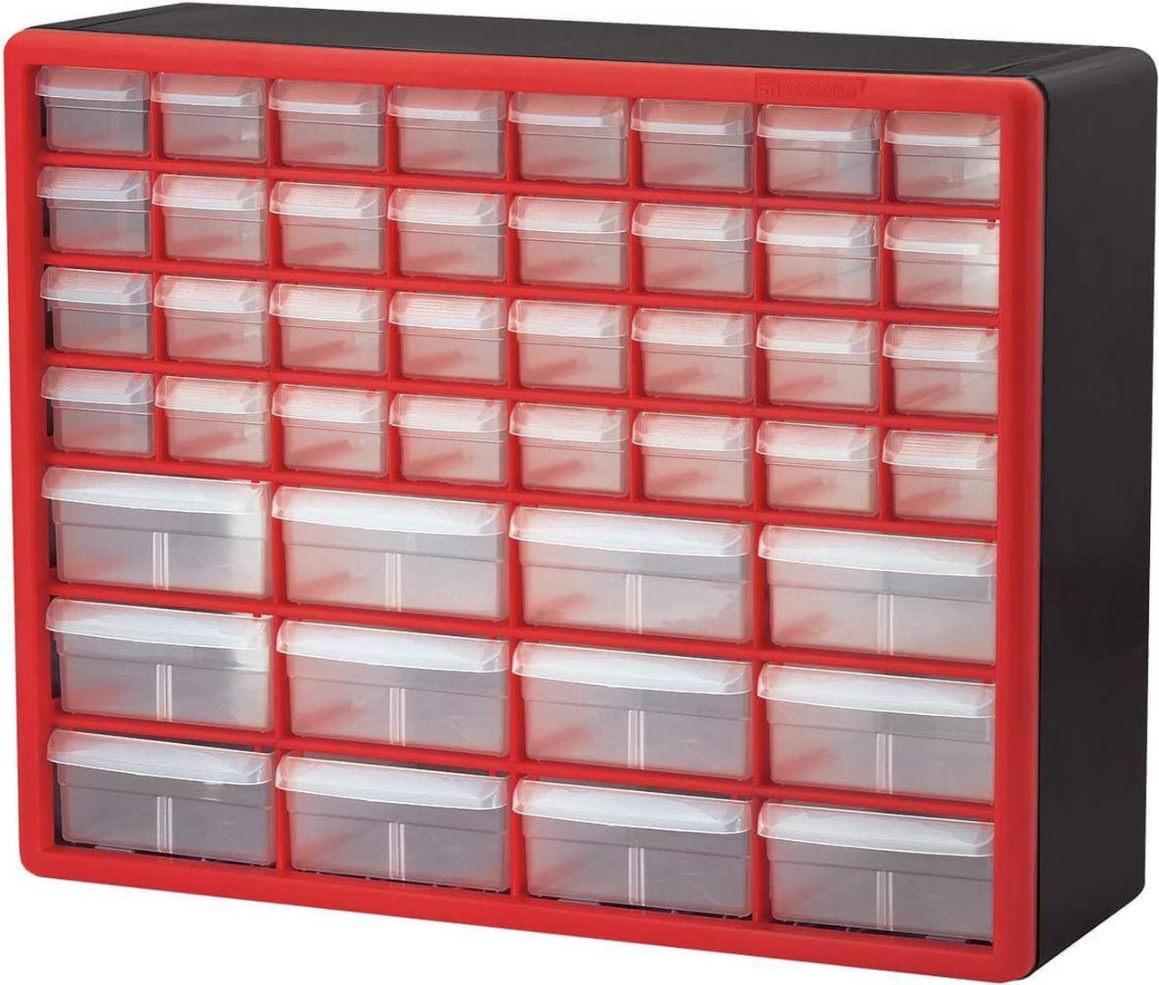Main image of 10144, 44 Drawer Plastic Parts Storage Hardware and Craft Cabinet, 20-Inch W x 6-Inch D x 16-Inch H, Red