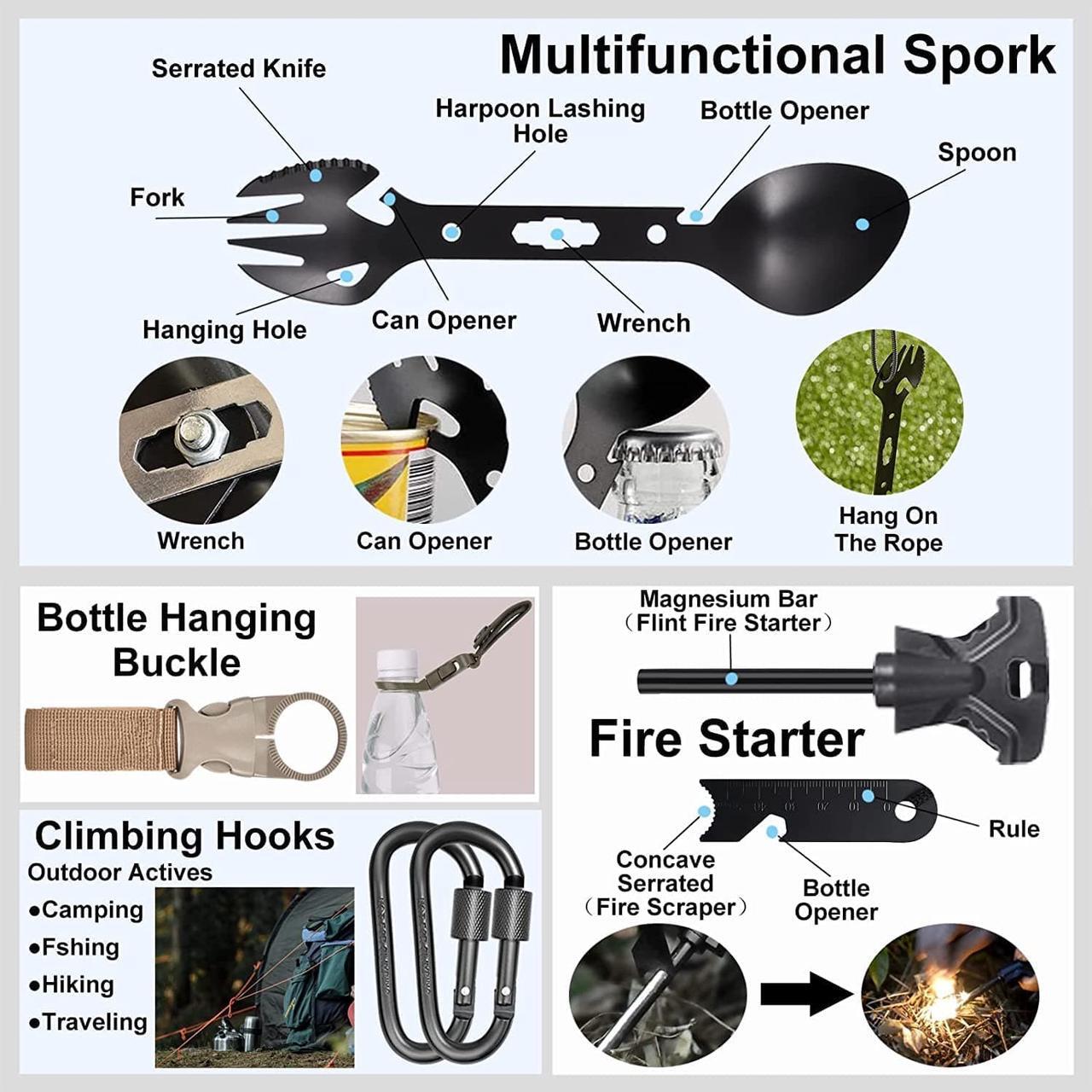 Alt view image 6 of 7 - Gifts for Men Dad Husband Fathers Day, Survival Gear and Equipment kit 21 in 1, Professional Cool Gadgets Stuff Tactical Tool, Gift Ideas for Him Teenage Boy Emergency Hunting Outdoors Camping Hiking