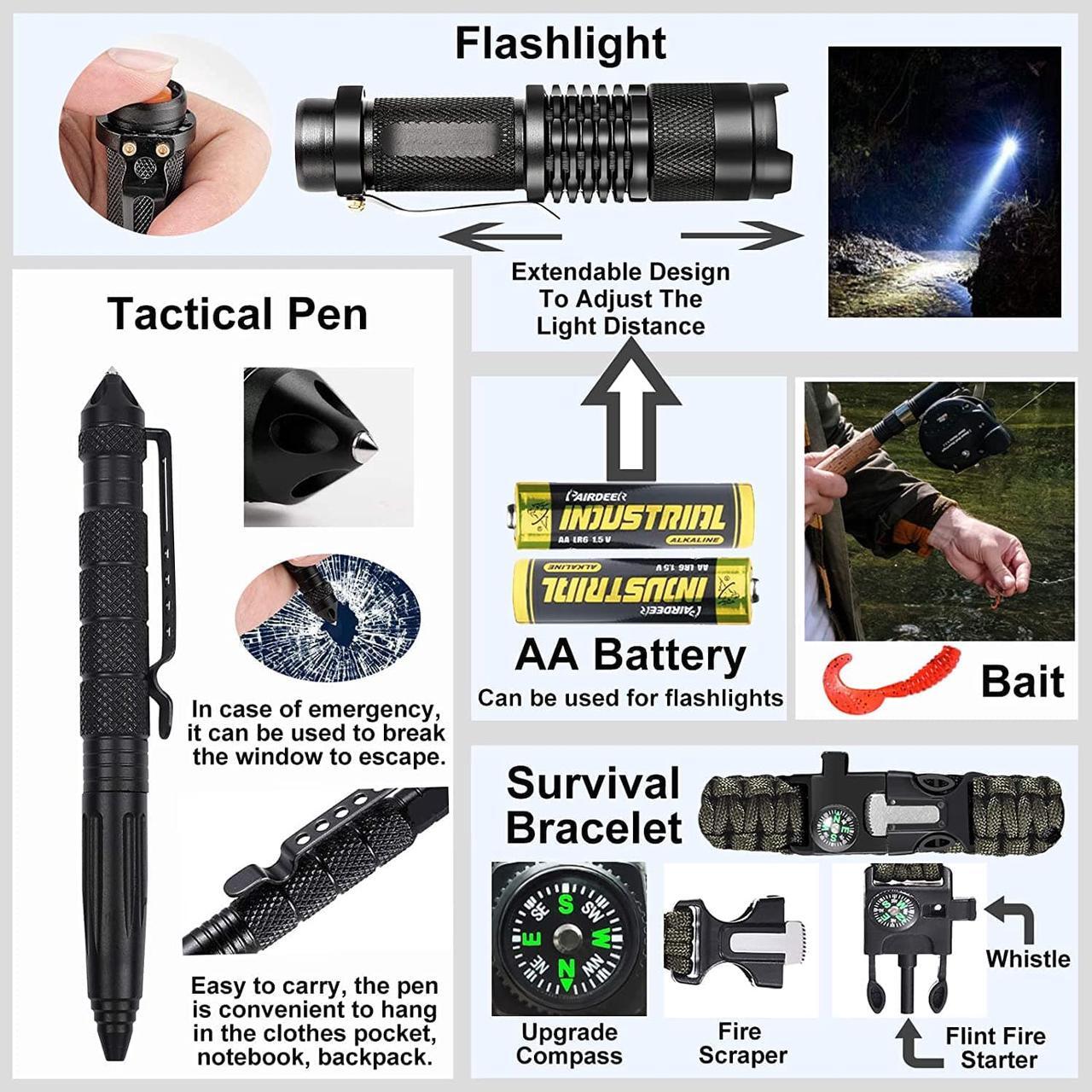 Alt view image 5 of 7 - Gifts for Men Dad Husband Fathers Day, Survival Gear and Equipment kit 21 in 1, Professional Cool Gadgets Stuff Tactical Tool, Gift Ideas for Him Teenage Boy Emergency Hunting Outdoors Camping Hiking