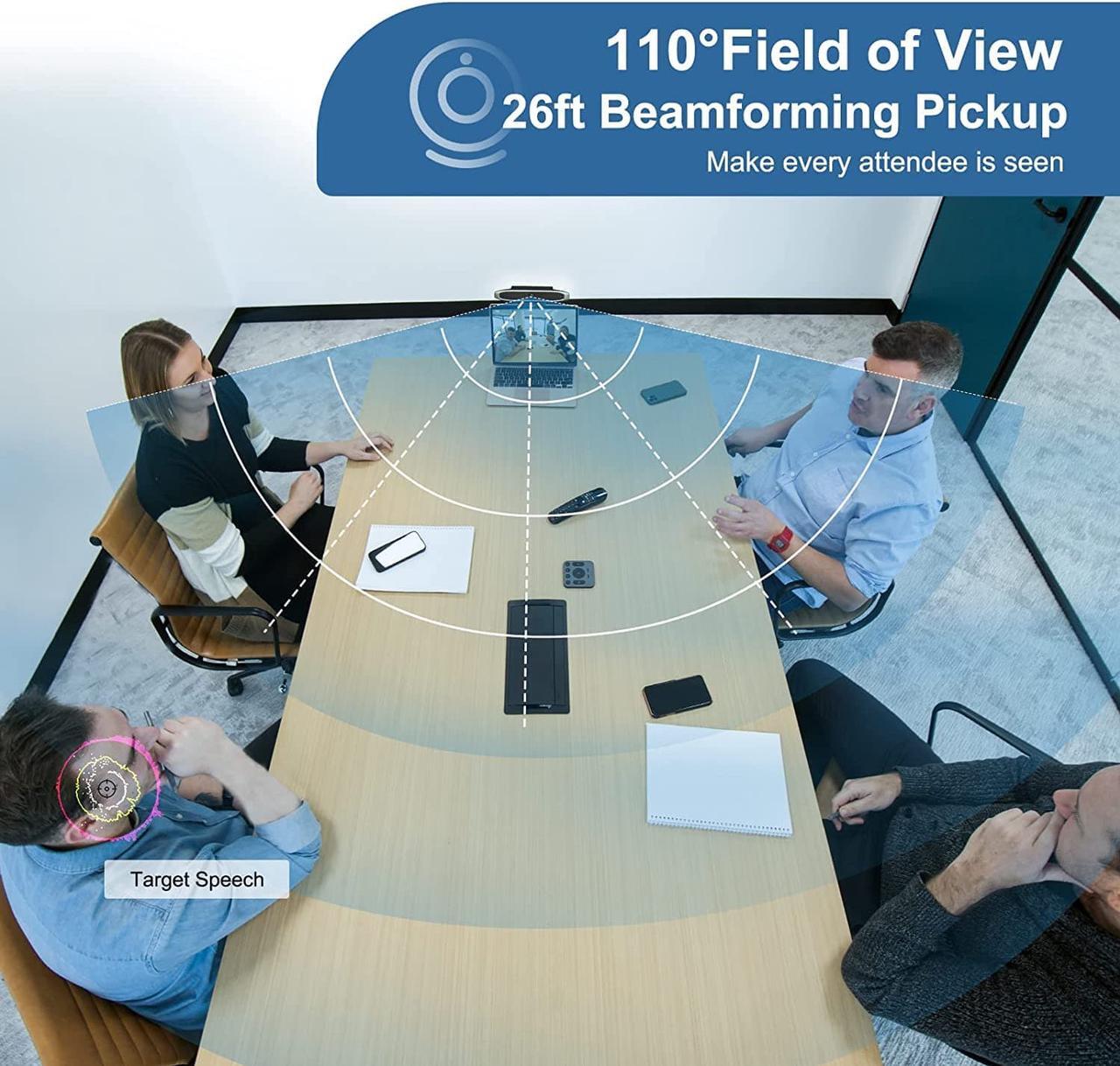 Alt view image 4 of 7 - Video Conference Camera - 4K Webcam, Smart Gesture-Control Focus, AI Auto-framing w/ 110° FoV, Noise Reduction & Echo Cancellation 6 Microphones, for Video Conferencing Streaming
