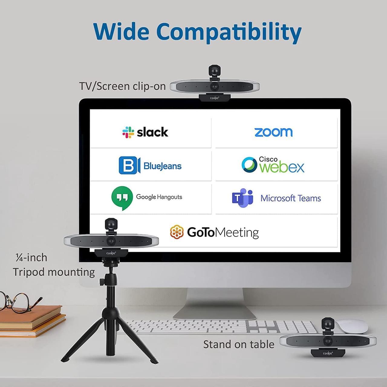 Alt view image 7 of 7 - Video Conference Camera - 4K Webcam, Smart Gesture-Control Focus, AI Auto-framing w/ 110° FoV, Noise Reduction & Echo Cancellation 6 Microphones, for Video Conferencing Streaming