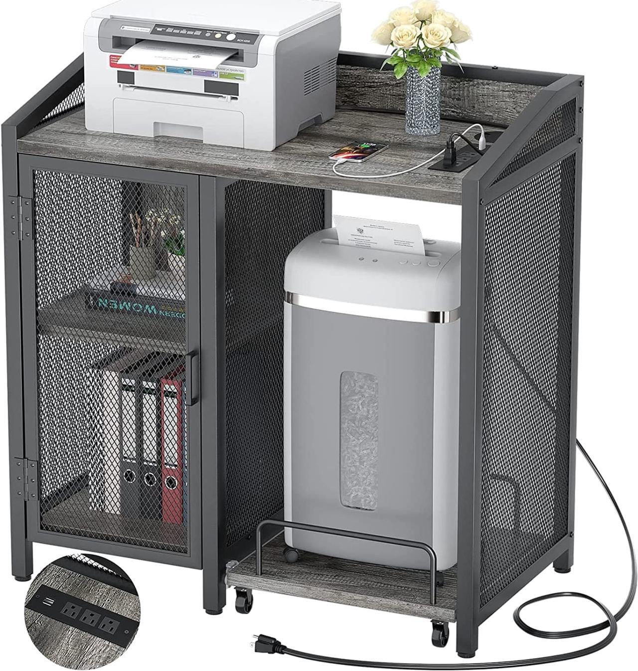 Main image of Unikito Office File Cabinets for Home Office with Power Outlet and Door, Large Printer Stand and Paper Shredder Stand Rack with File Cabinet, Modern Printer Cabinet, Office Storage Cabinet, Black Oak