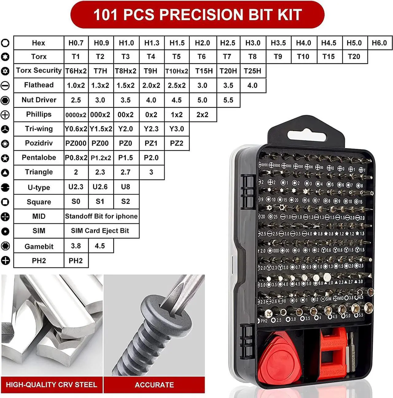 Alt view image 7 of 7 - Precision Screwdriver Set 124-Piece Electronics Tool Kit with 101 Bits Magnetic Screwdriver Set for Computer, Laptop, Cell Phone, PC, MacBook, iPhone, Nintendo Switch, PS4, PS5, Xbox Repair
