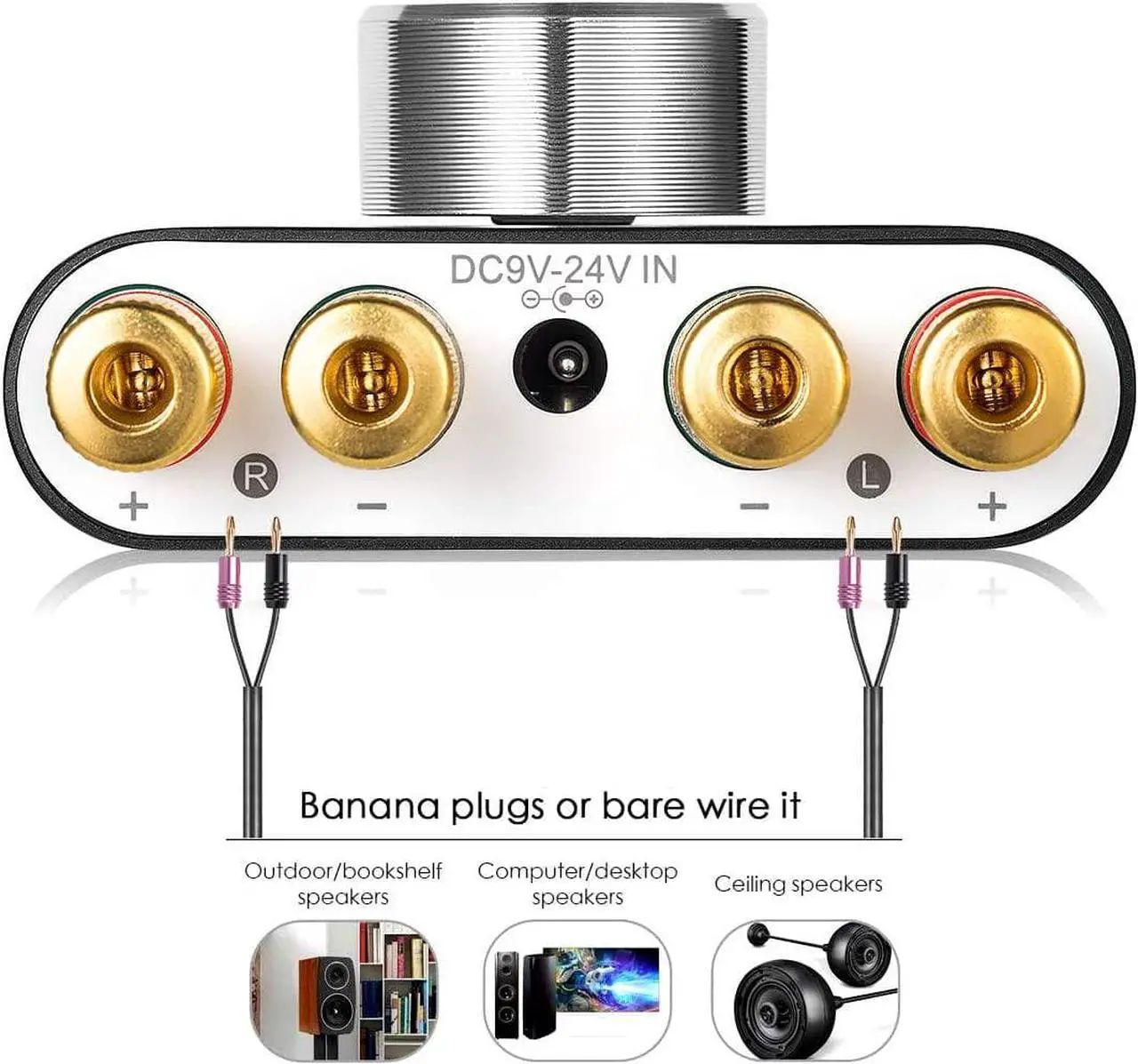 Alt view image 6 of 7 - Mini Bluetooth 5.0 Power Amplifier, Stereo Hi-Fi Digital Amp 2.0 Channel 50W×2 with AUX/USB/Bluetooth Input, Wireless Audio Receiver, PC Sound Card with Power Supply (Black)