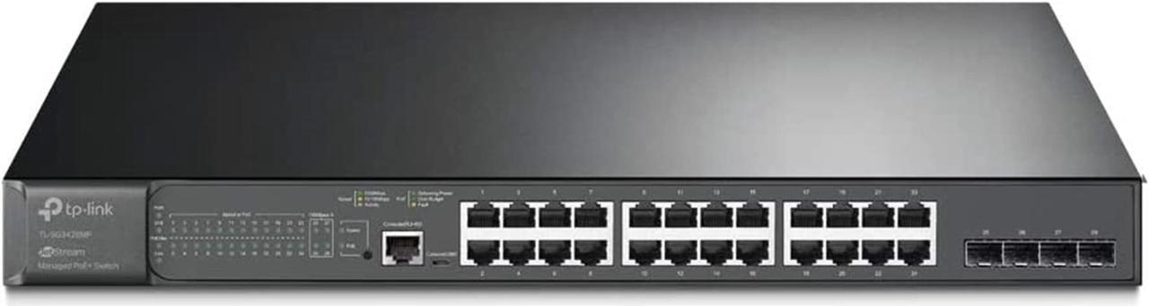Main image of TP-Link TL-SG3428MP , 24 Port Gigabit L2+ Managed PoE Switch , 24 PoE+ Port @384W, 4 x SFP Slots , PoE Auto Recovery , Omada SDN Integrated, IPv6 , Static Routing , Limited Lifetime Protection