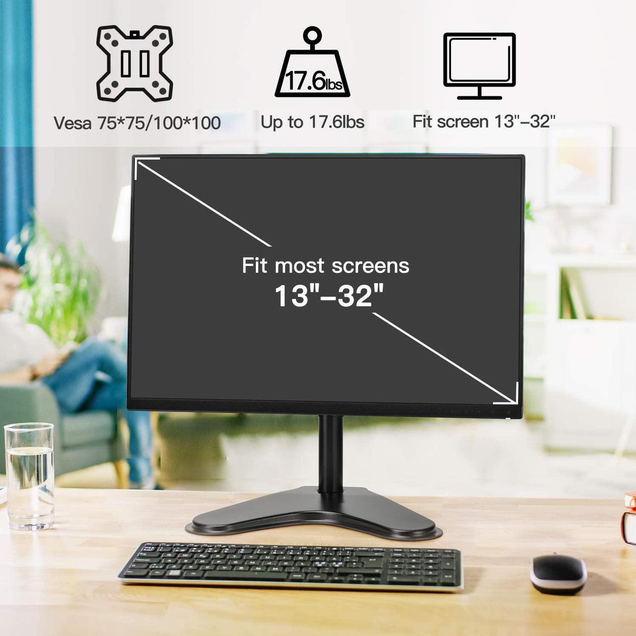 Alt view image 2 of 7 - Single Monitor Mount, Monitor Arm Desk Stand for 13 to 32" Computer, Freestanding Heavy Duty Steel Base, Adjustable Height Full Motion Swivel VESA 75x75mm/100x100mm, Weight Holds up to 17.6 lbs