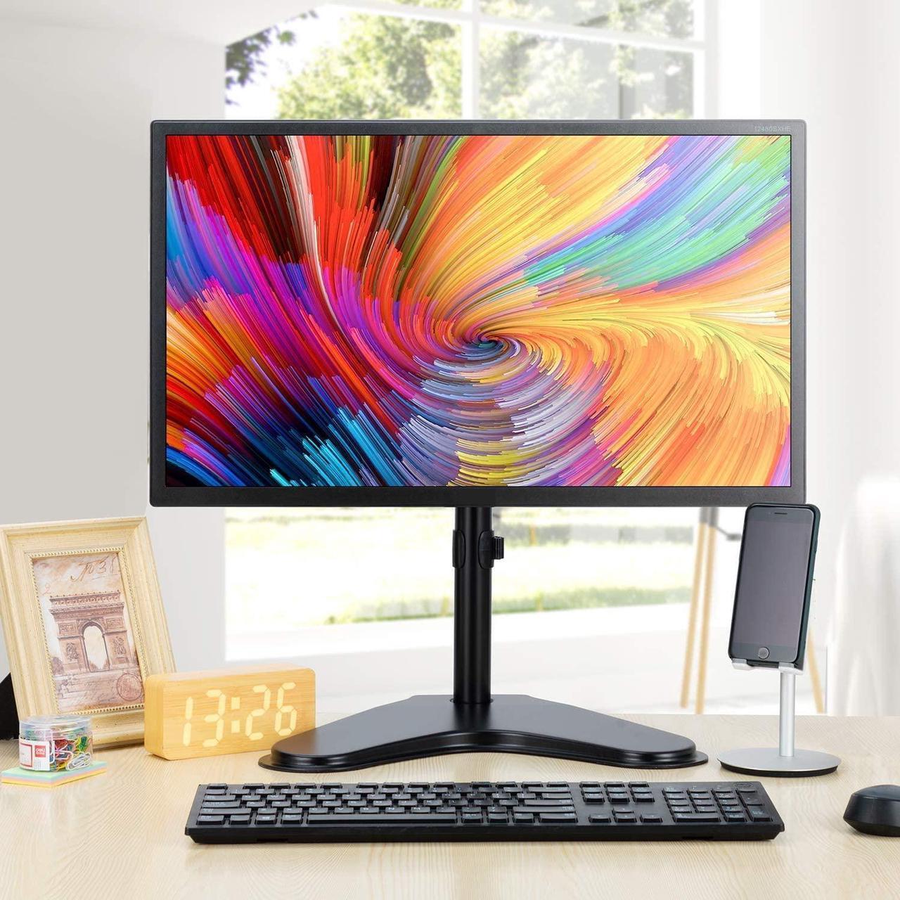 Alt view image 5 of 7 - Single Monitor Mount, Monitor Arm Desk Stand for 13 to 32" Computer, Freestanding Heavy Duty Steel Base, Adjustable Height Full Motion Swivel VESA 75x75mm/100x100mm, Weight Holds up to 17.6 lbs
