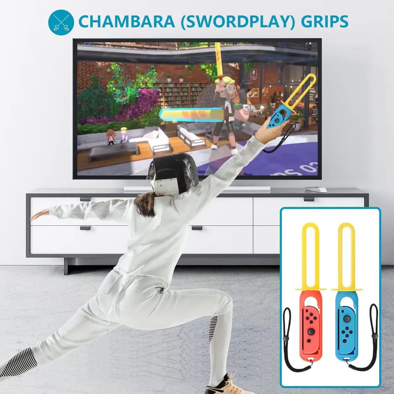 Alt view image 3 of 7 - 2022 Nintendo Switch Sports Accessories Bundle, 10 in 1 Family Sports Game Accessories Kit for Switch OLED, Joycon Grip for Hand Strap & Leg Strap,Chambara,Bowling Grip and Tennis/Badminton Rackets