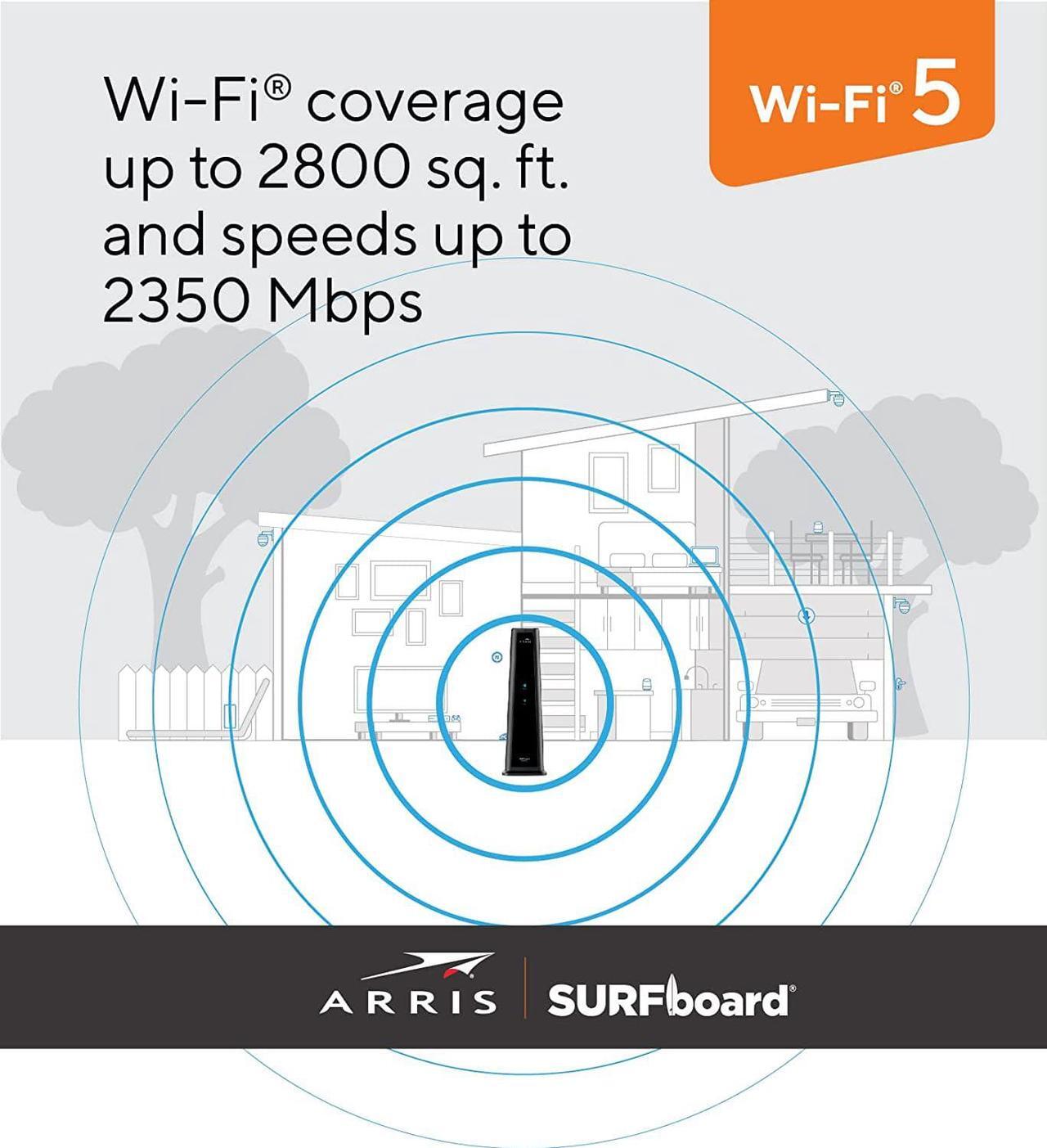 Alt view image 5 of 6 - ARRIS SURFboard SBG8300 DOCSIS 3.1 Gigabit Cable Modem & AC2350 Wi-Fi Router | Comcast Xfinity, Cox, Spectrum & more | Four 1 Gbps Ports | 1 Gbps Max Internet Speeds | 4 OFDM Channels 2 Year Warranty