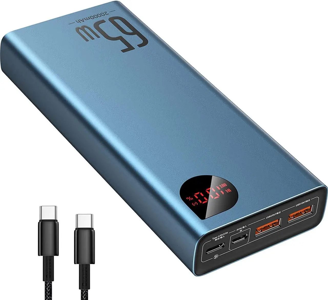 Alt view image 2 of 7 - Baseus Power Bank, 65W 20000mAh Laptop Portable Charger, Fast Charging USB C 4-Port PD3.0 Battery Pack for MacBook Dell XPS IPad iPhone 14/13/12 Pro Mini Samsung Switch