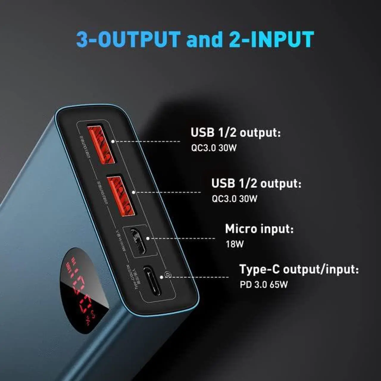 Alt view image 7 of 7 - Baseus Power Bank, 65W 20000mAh Laptop Portable Charger, Fast Charging USB C 4-Port PD3.0 Battery Pack for MacBook Dell XPS IPad iPhone 14/13/12 Pro Mini Samsung Switch
