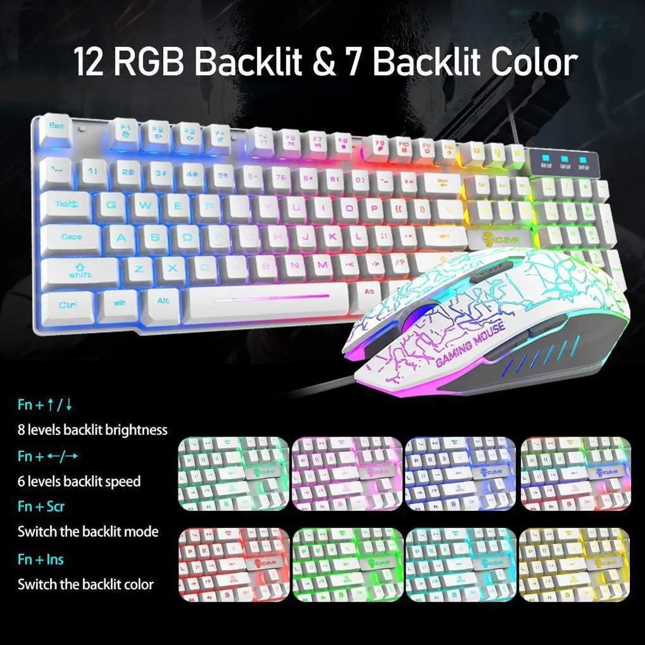 Zhhcyyds Gaming Keyboard and Mouse Combo,RGB Rainbow Backlit Keyboard ...