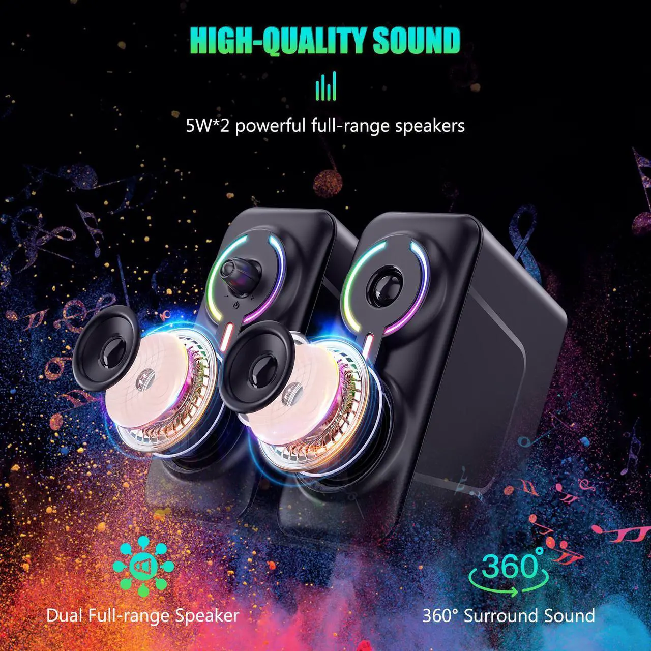Alt view image 5 of 7 - Zhhcyyds L6 Computer Speakers for Desktop, Bluetooth/3.5mm Jack PC Speakers, RGB USB Stereo Monitor Bookshelf Speakers, Powered Gaming Speakers, Laptop Speakers Desk External for Studio Projector