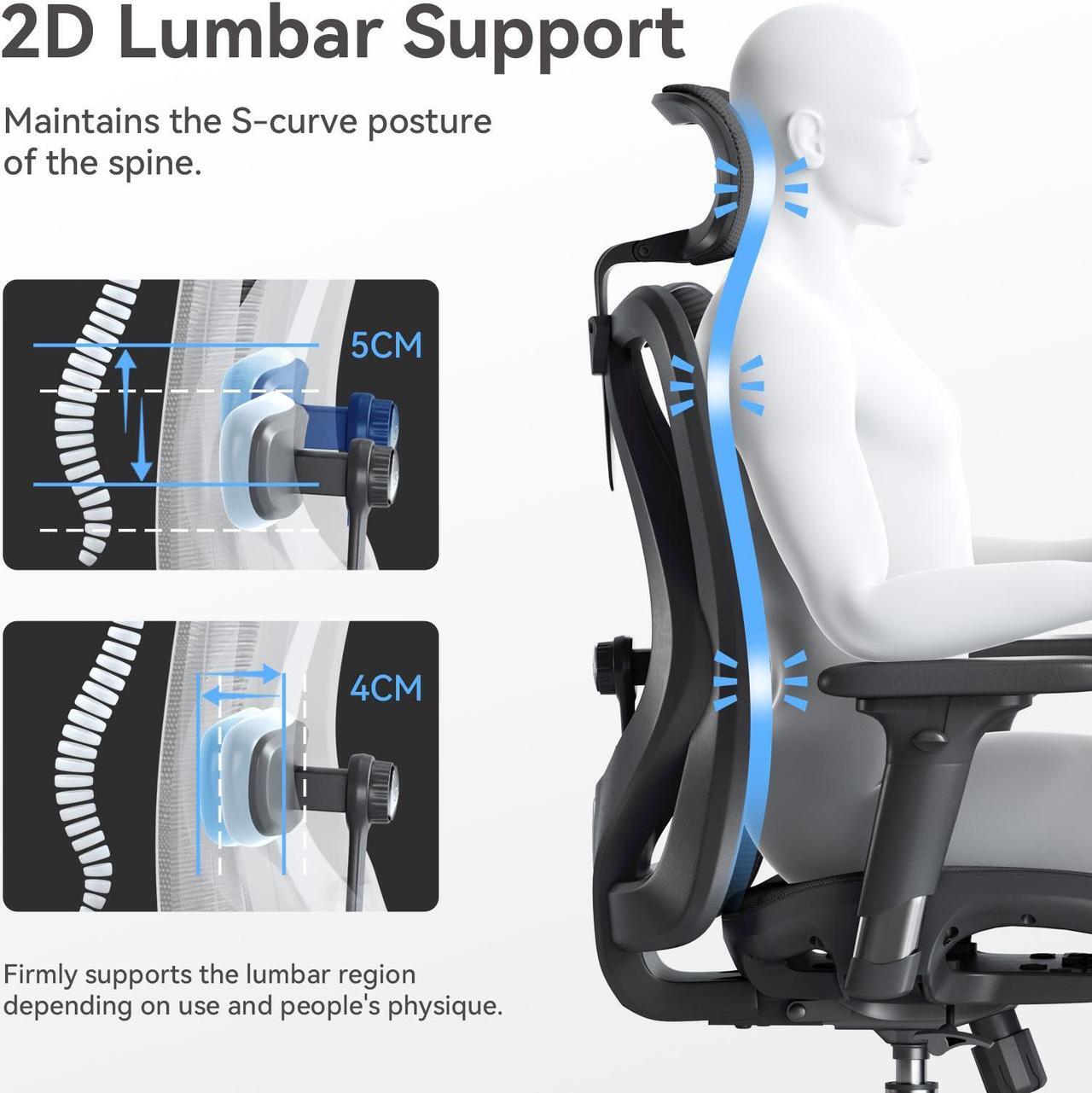 Alt view image 11 of 14 - SIHOO High-Back Ergonomic Office Chair, Mesh Desk Chair with Adjustable 3D Armrest, Lumbar Support and Headrest, for Home & Office, Black
